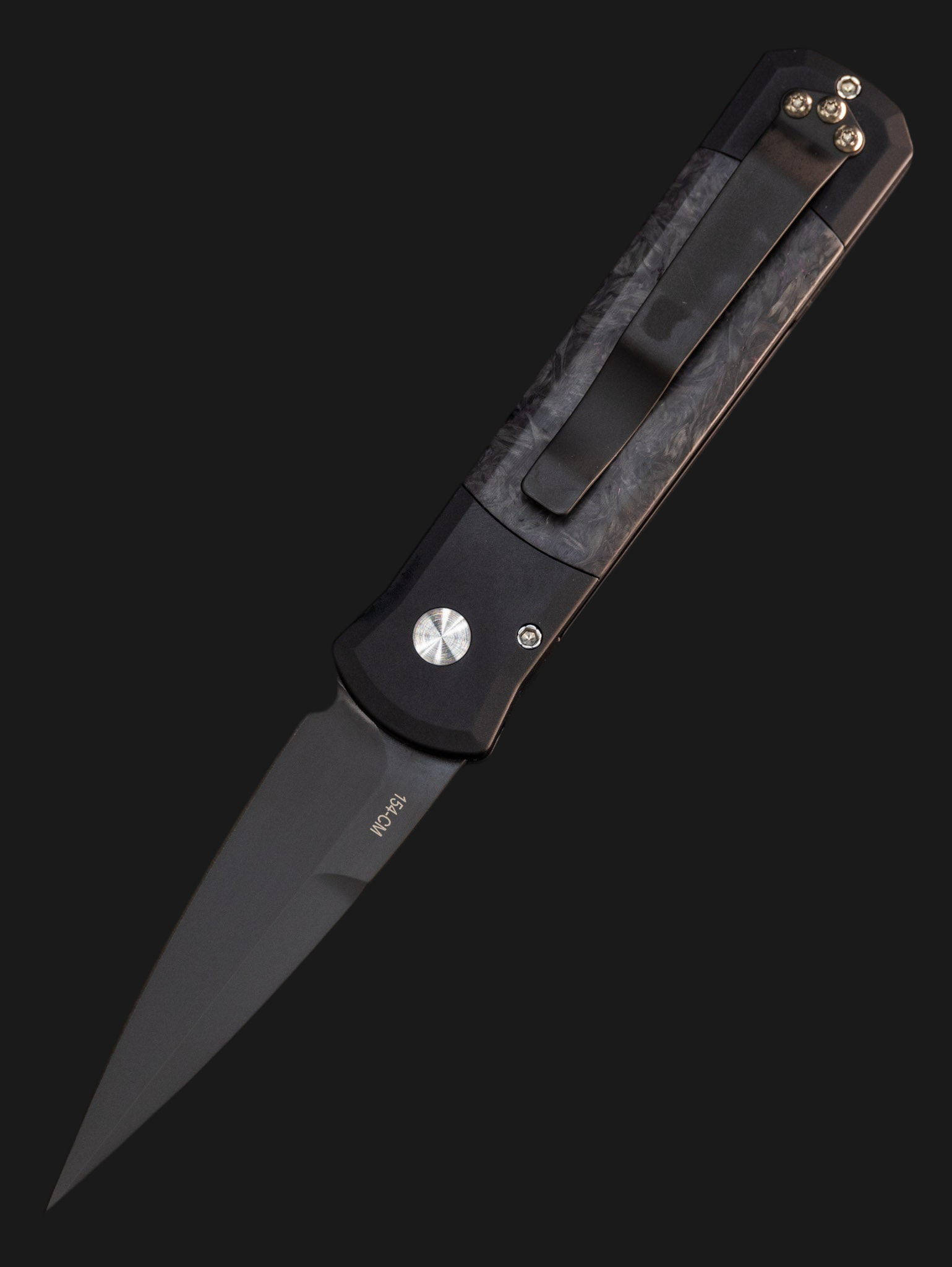 Pro-Tech Godson Black Handle w/ Dark Matter Purple Fat Carbon Inlays DLC Black Blade 7FC32