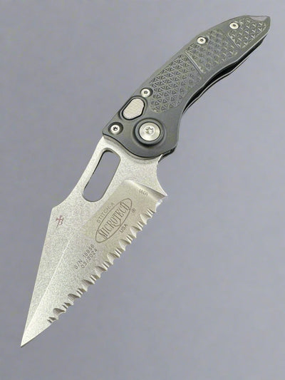MICROTECH/BORKA BLADES "STITCH" AUTOMATIC KNIFE 3.75" STONEWASH SERRATED 169-12