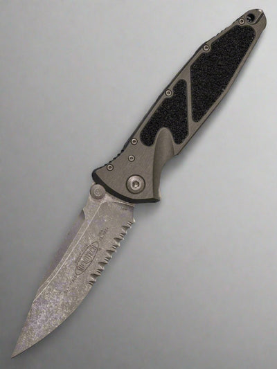 MICROTECH SOCOM ELITE MANUAL FOLDING KNIFE NATURAL Aluminum 4" CLIP POINT APOCALYPTIC STONEWASH SERRATED 160-11 APNC