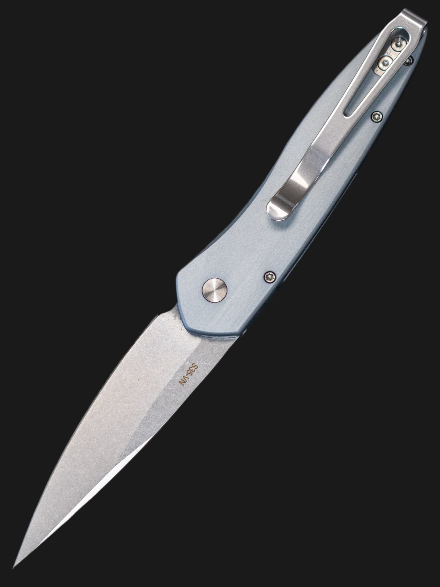 PROTECH NEWPORT OUT THE SIDE OTS AUTO KNIFE- SPECIAL GREY HANDLE WITH 3D WAVE PATTERN- MOP BUTTON- STONEWASH BLADE 3436-GREY