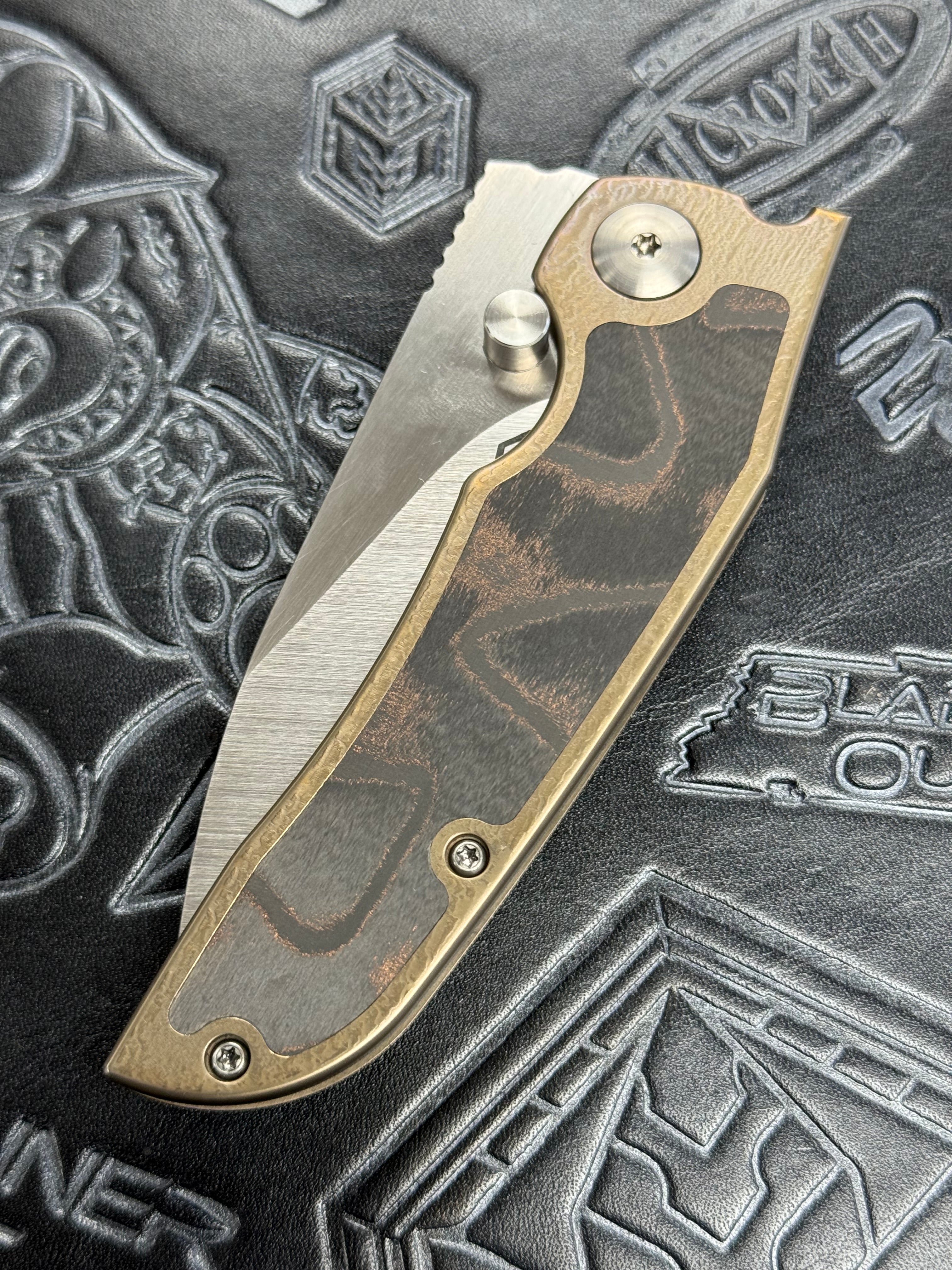 John Gray PHAT THUCK Satin Finish Magnacut Blade, Anodized Titanium Handles With Copper Foil Inlay