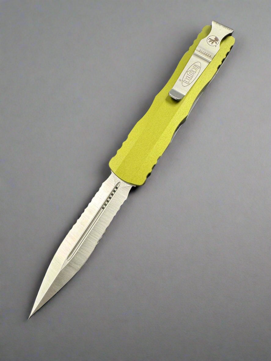 Microtech Dirac Double Edge Satin Partial Serrated & OD Green 225-5OD