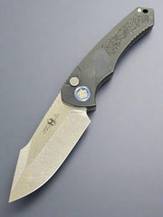 Heretic Knives Pariah Auto Stonewash Standard w/ Blue Pivot Collars & MagnaCut H048-2A