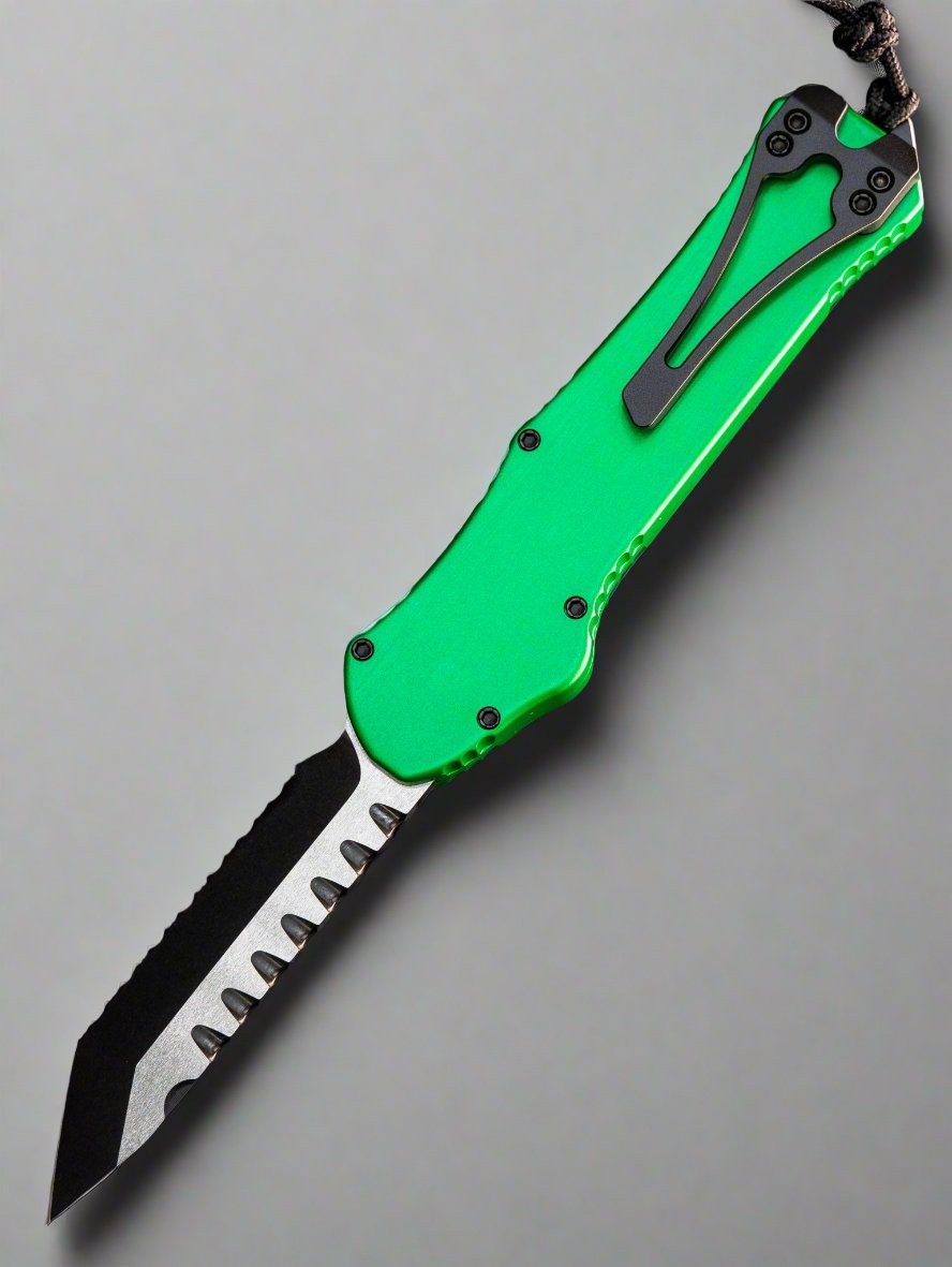 Heretic Hydra V3 Toxic Green Aluminum Handle & 2 Tone DLC Tanto Full Serrated MagnaCut  H006-11C-TXGRN