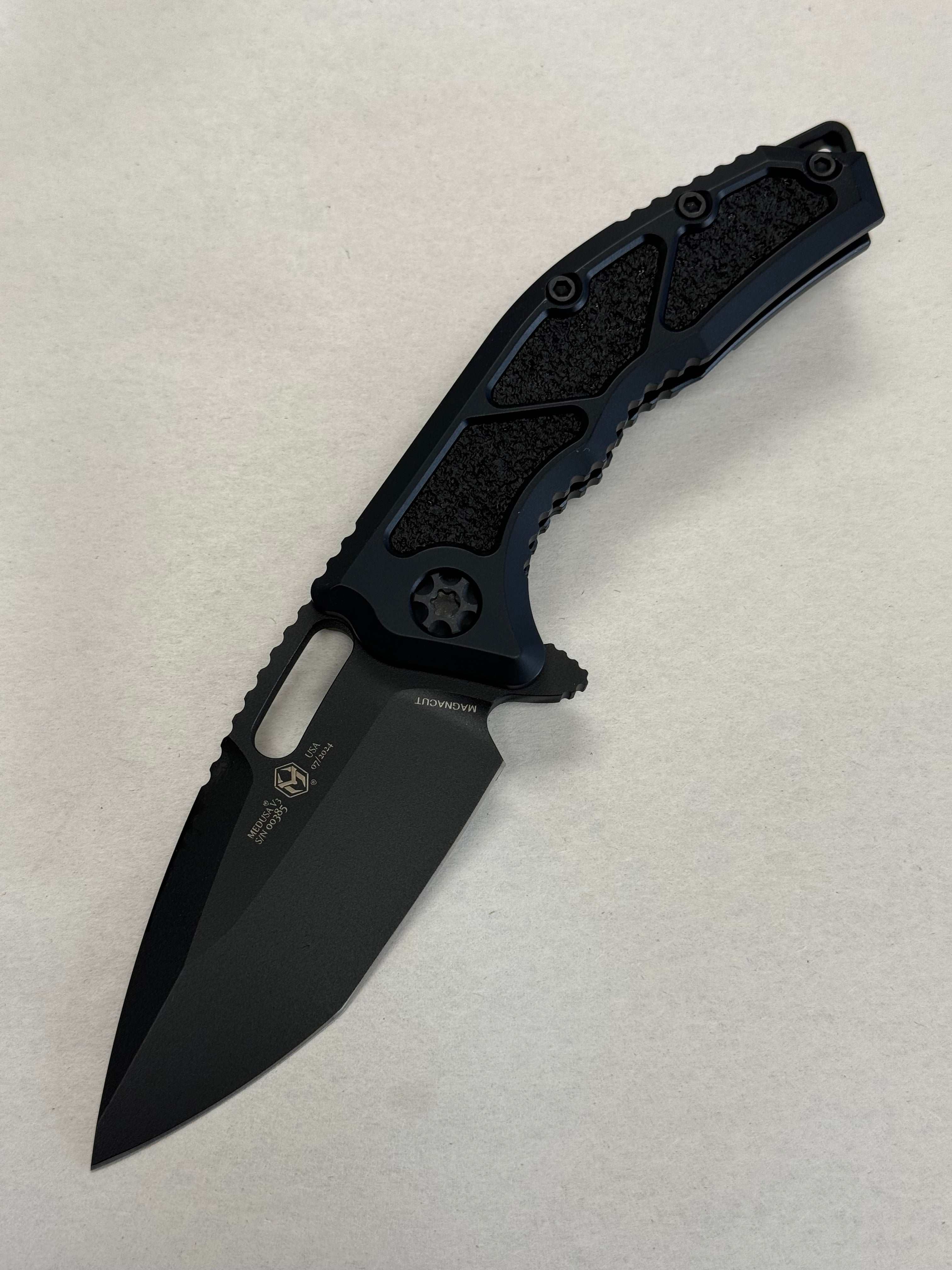 Heretic Knives Medusa Manual Black Tactical Aluminum Frame Lock w/ Grip Inlays & MagnaCut H009-4A-T
