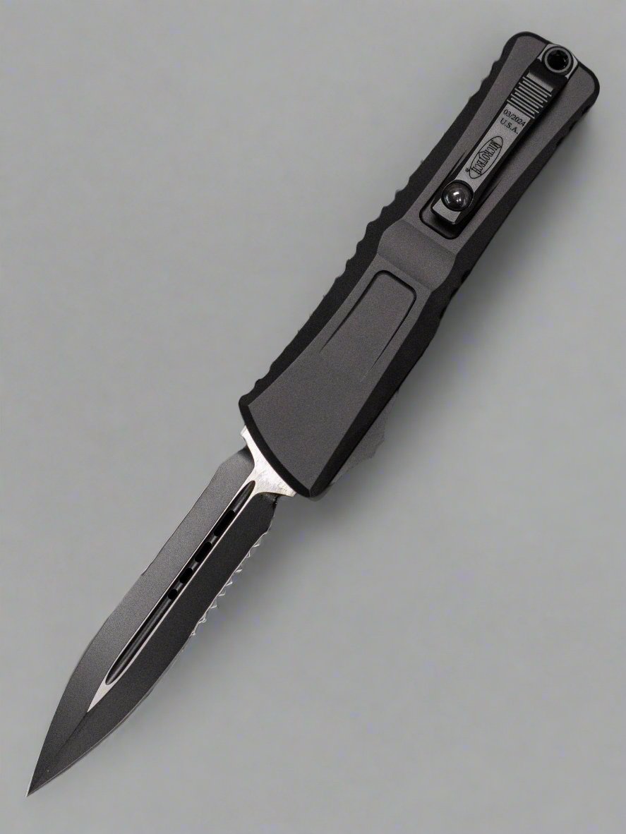 Microtech Knives Combat Troodon Gen III Tactical Standard Double Edge Partial Serrated  w/ Black Handle 1142-2 T