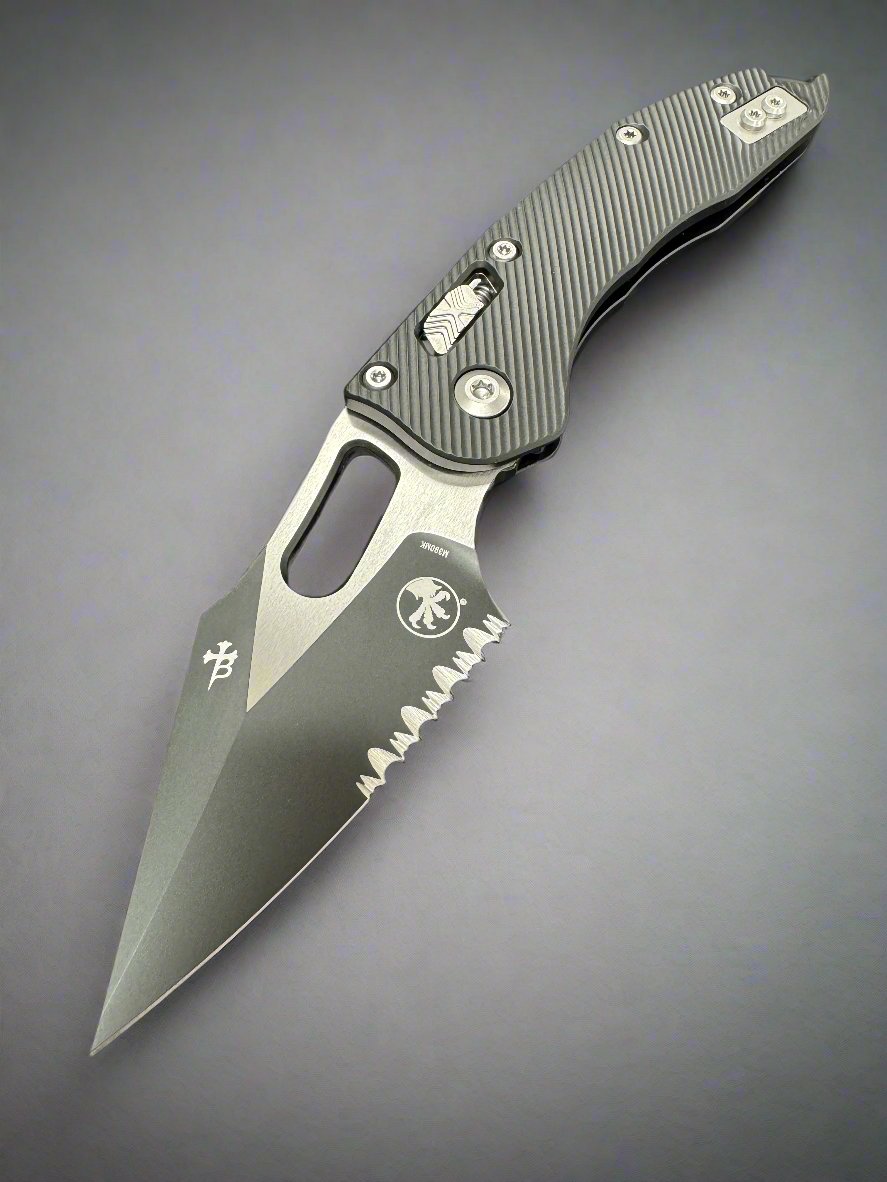 Microtech 169RL-2FL Stitch S/E Ram-Lok - Black Fluted Handle - Black Blade 169RL-2 FL