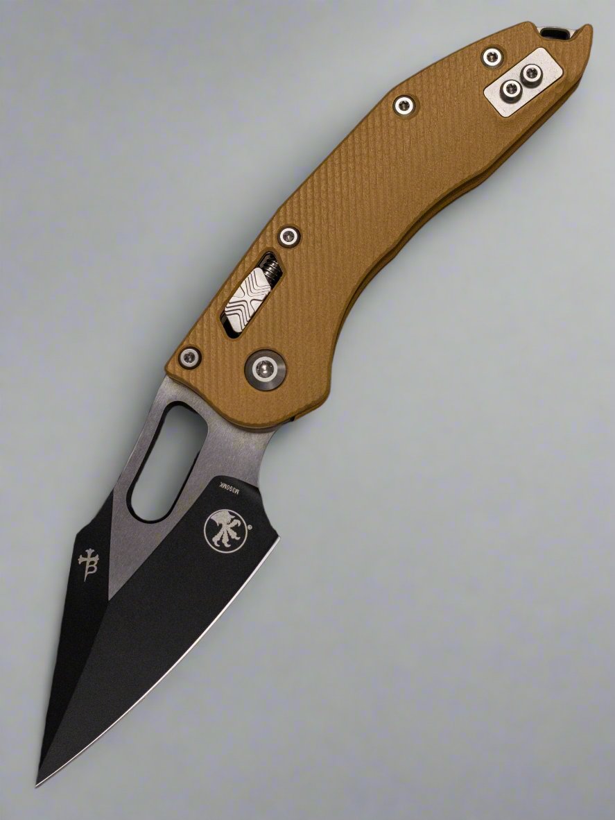 Microtech 169RL-1 FLGTTA Stitch S/E Ram-Lok - Tan Fluted G-10 - Two Tone Black Blade