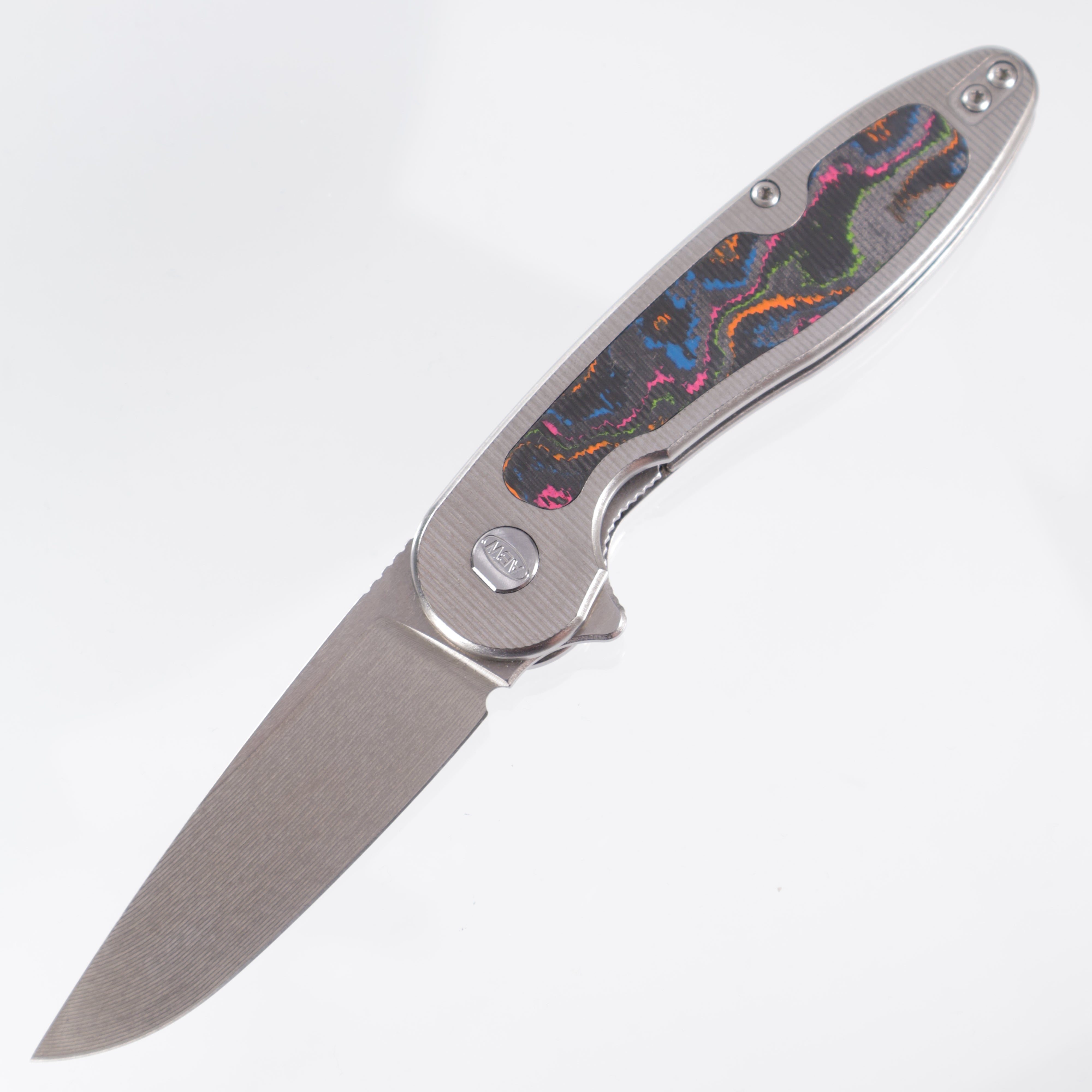 American Blade Works ABW - MODEL 1 - 80s Camo Carbon Inlaid Titanium - Drop Point Magnacut Liner Lock - BR OP Bazaar Exclusive