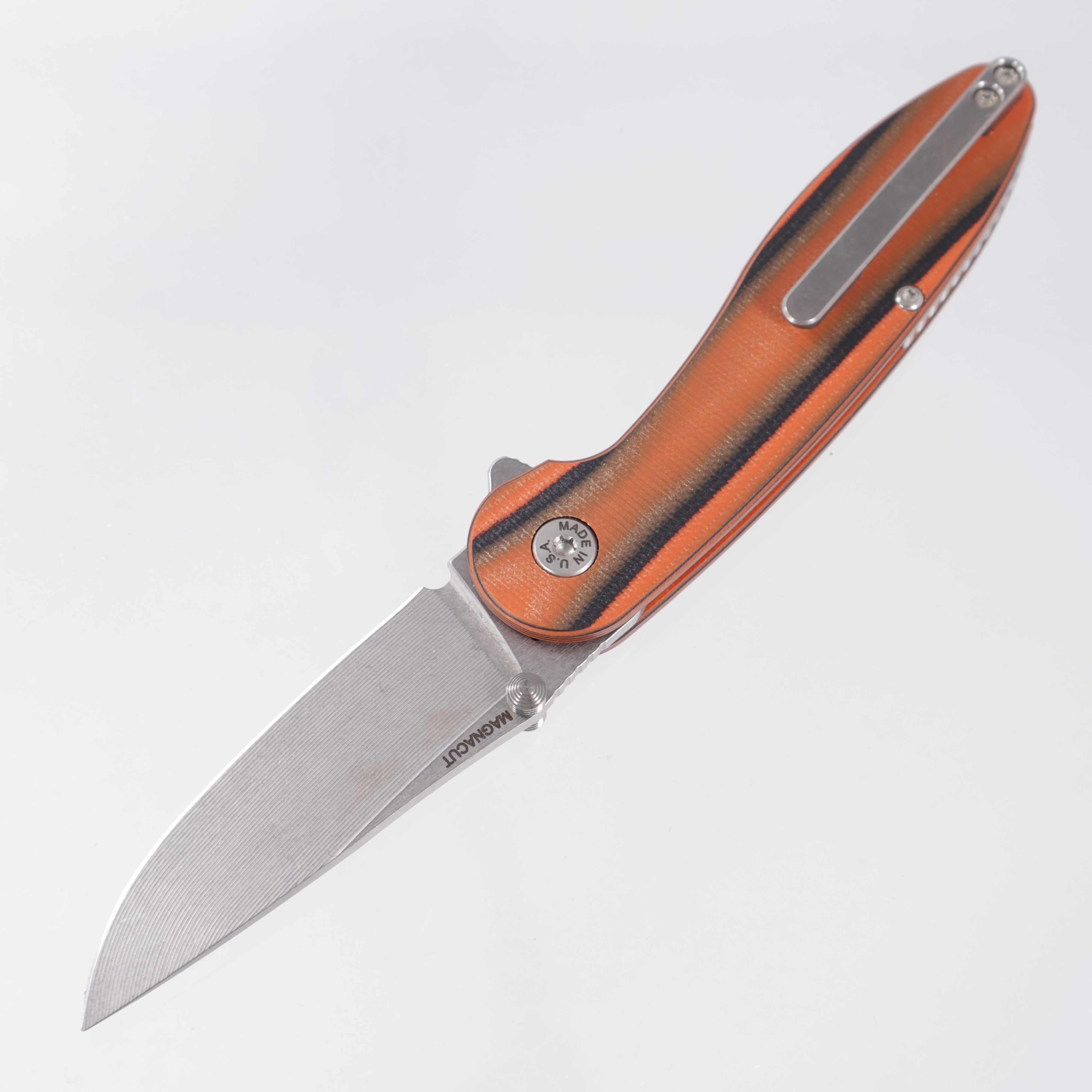 American Blade Works Model 1 V7 Drop Point - Orange/Black G10 - Stonewash Magnacut
