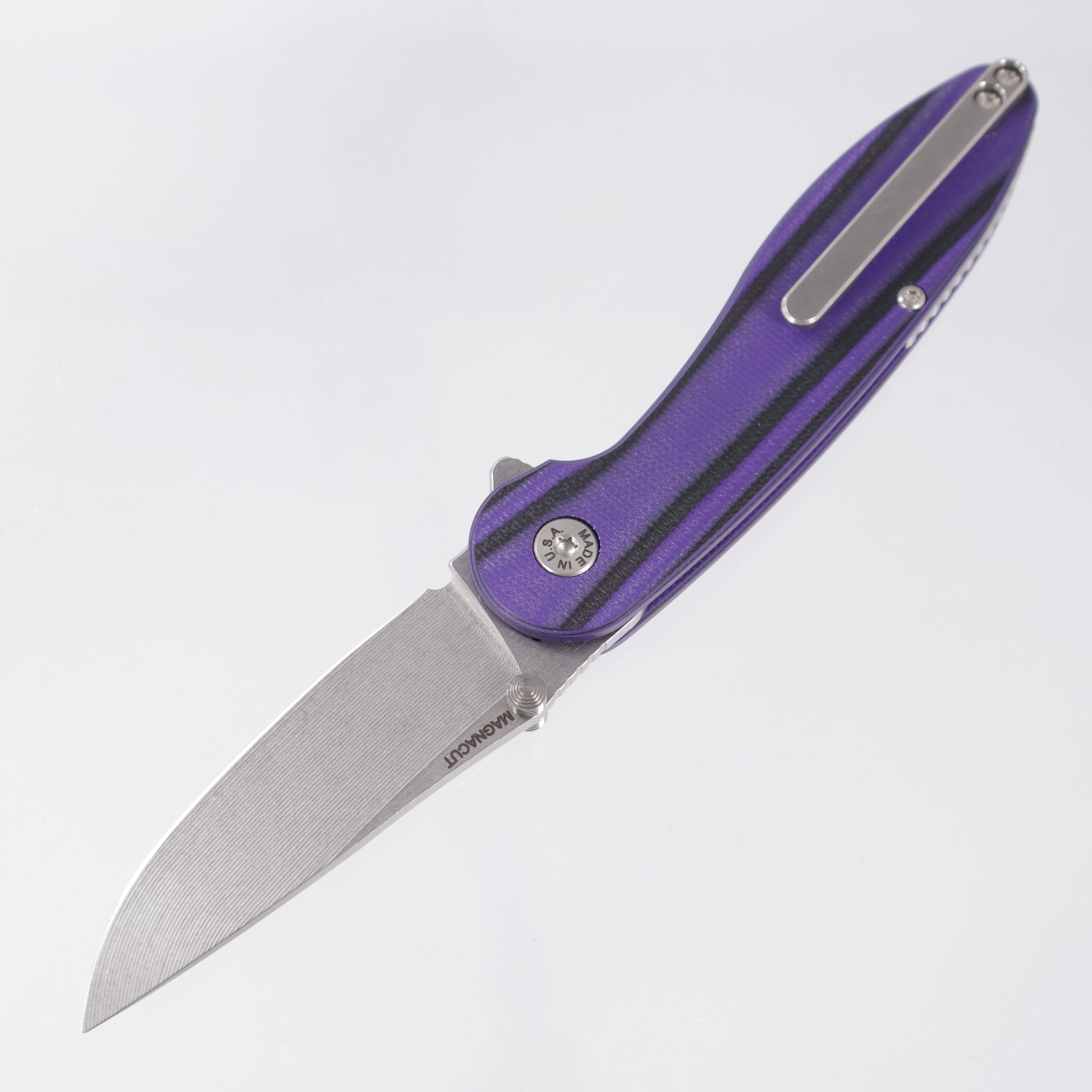 American Blade Works Model 1 V7 Drop Point - Purple/Black G10 - Stonewash Magnacut
