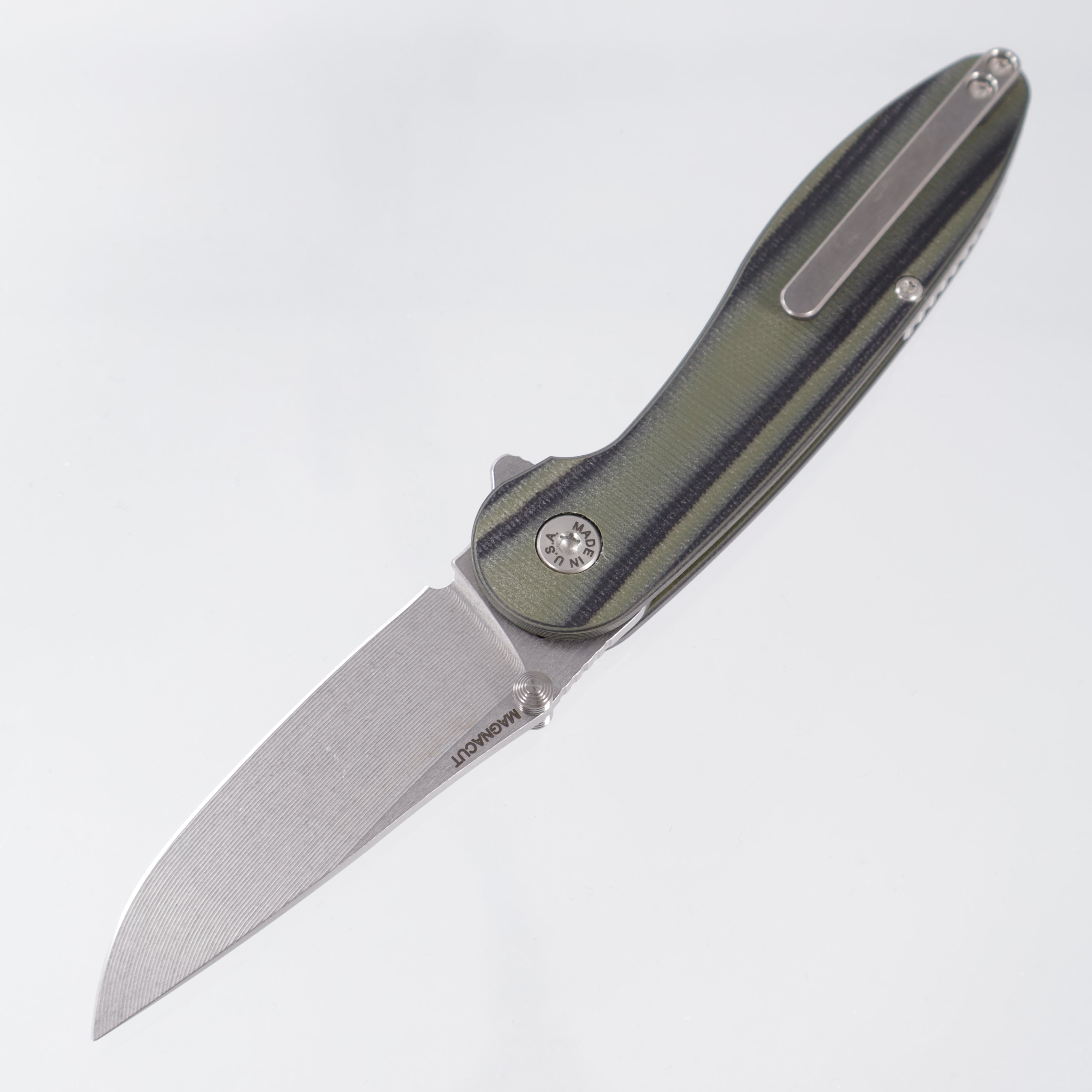 American Blade Works Model 1 V7 Drop Point - OD Green/Black G10 - Stonewash Magnacut