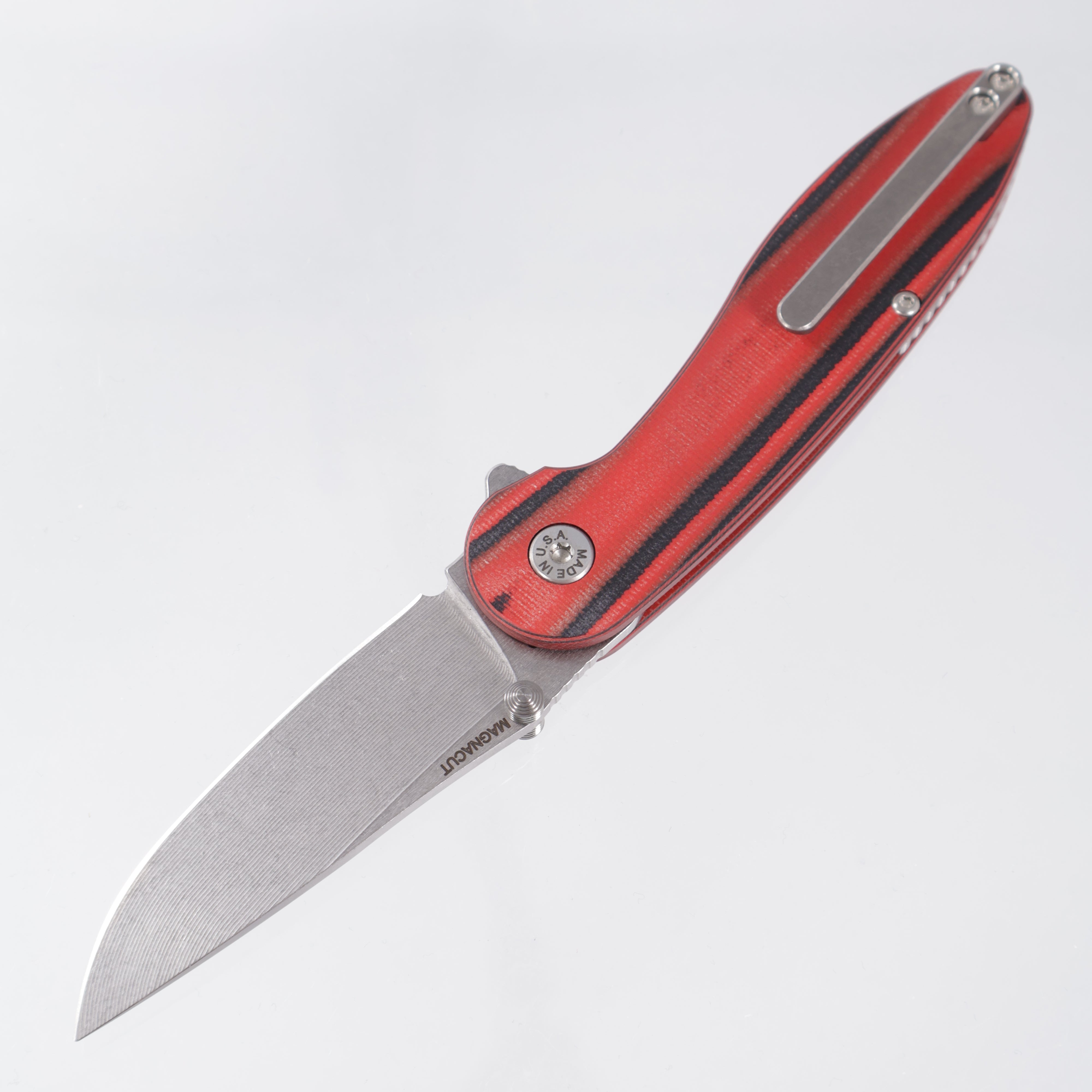 American Blade Works Model 1 V7 Drop Point - Red/Black G10 - Stonewash Magnacut