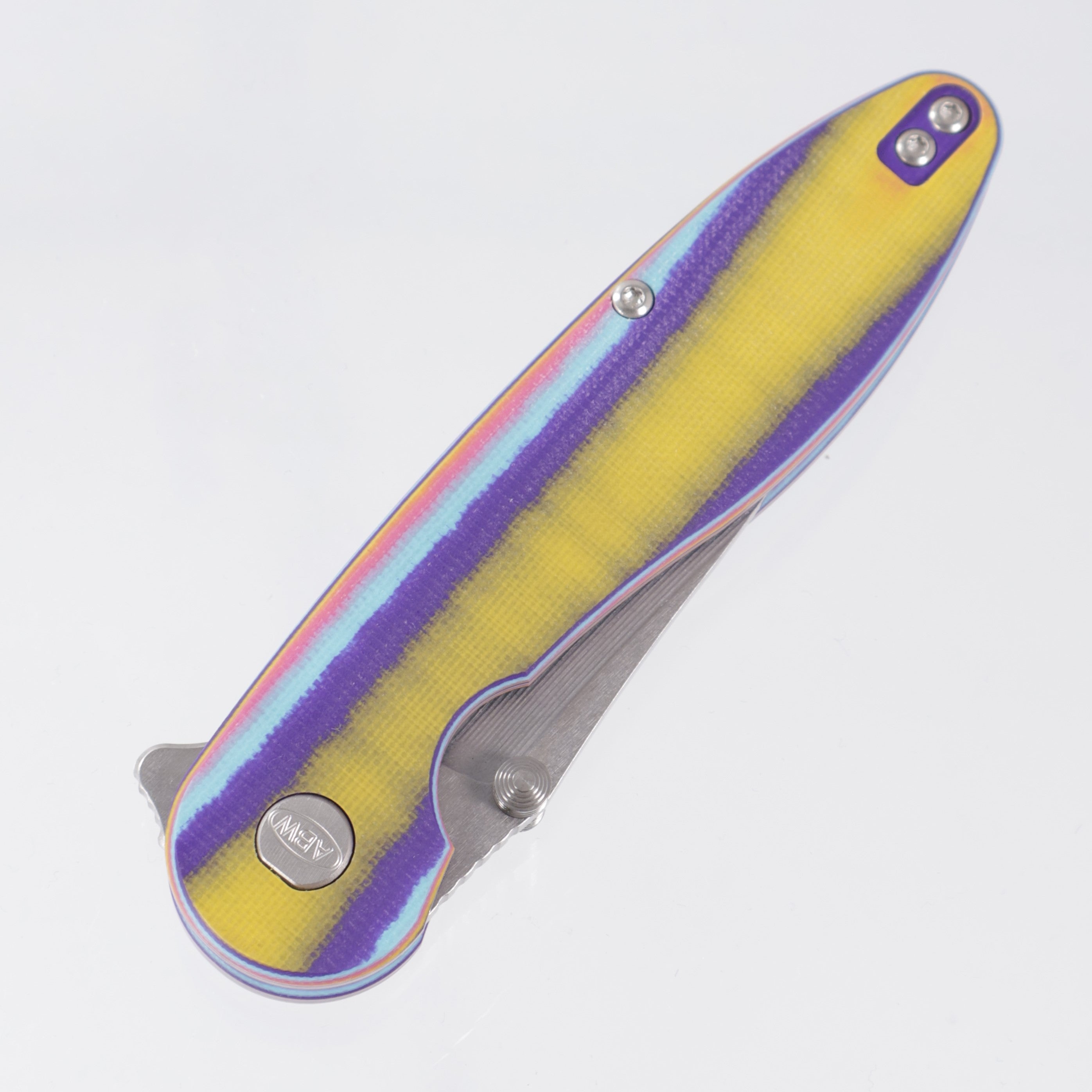 American Blade Works Model 1 V7 Drop Point - Yellow/Purple/Blue/Pink G10 - Stonewash Magnacut