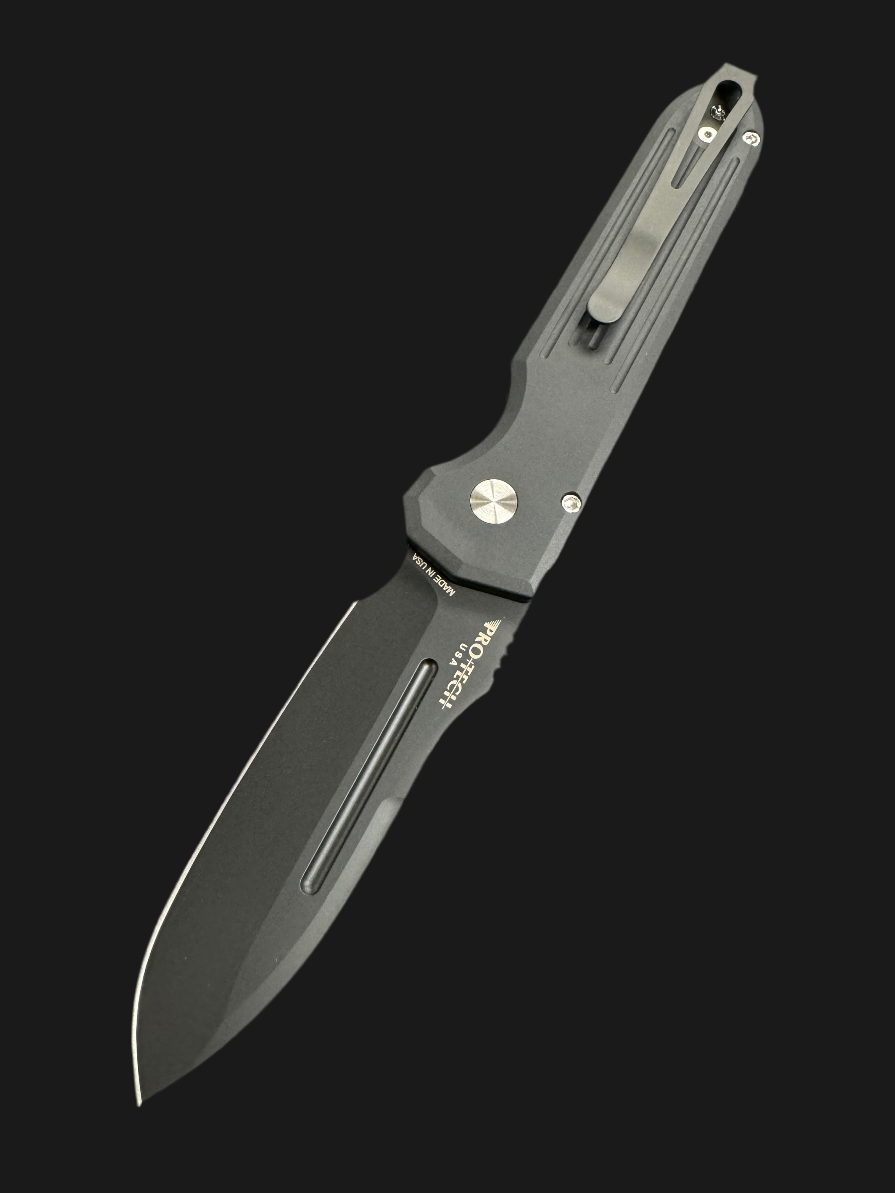 Pro-Tech PDW Invictus Black Aluminum Handles w/ Red G-10 Button & DLC MagnaCut 1805