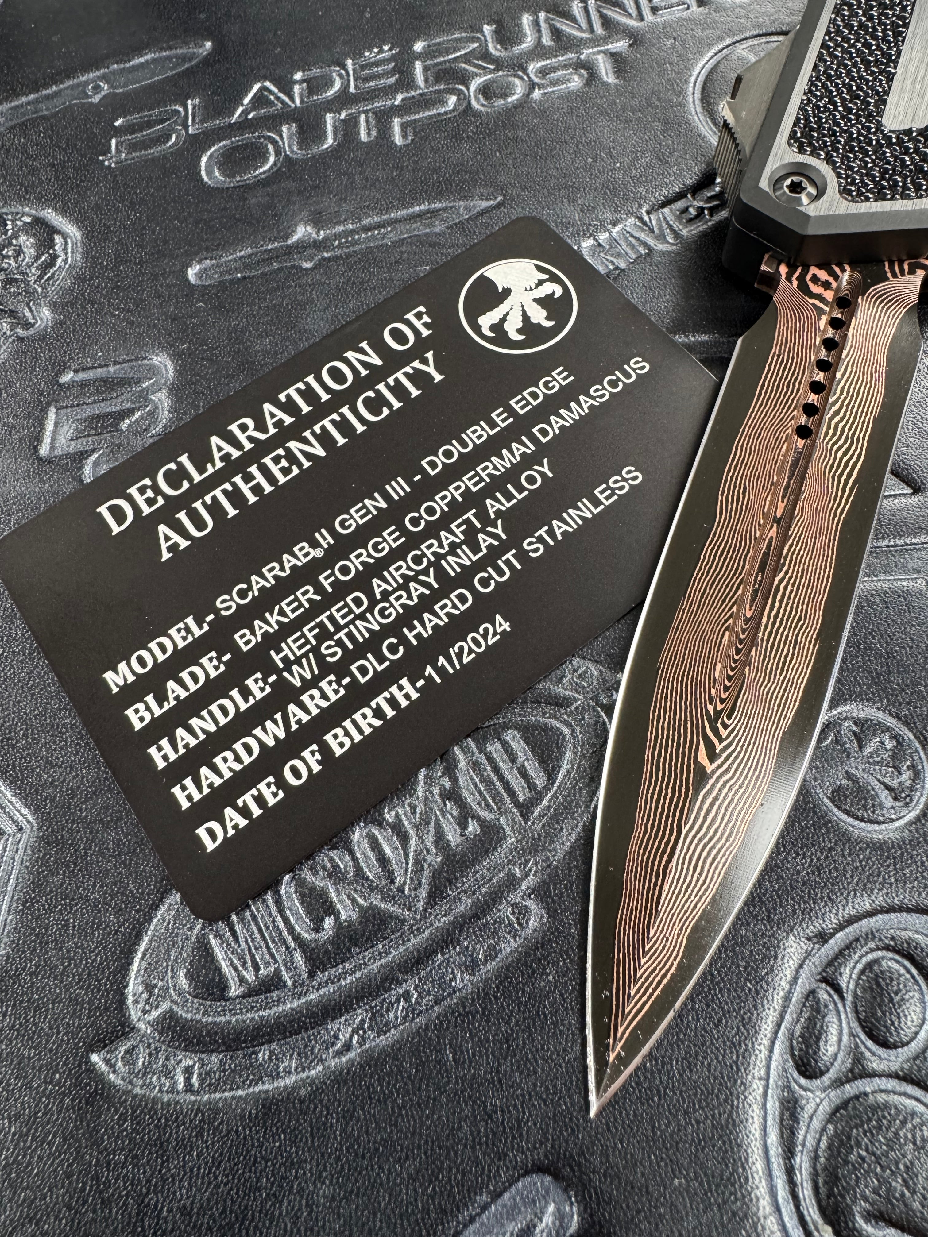 Microtech Marfione Select Scarab 2 Gen 3 - Baker Forge D/E w/ Stingray Inlaid Handle - Scarab II Gen III - 1280-16MS1