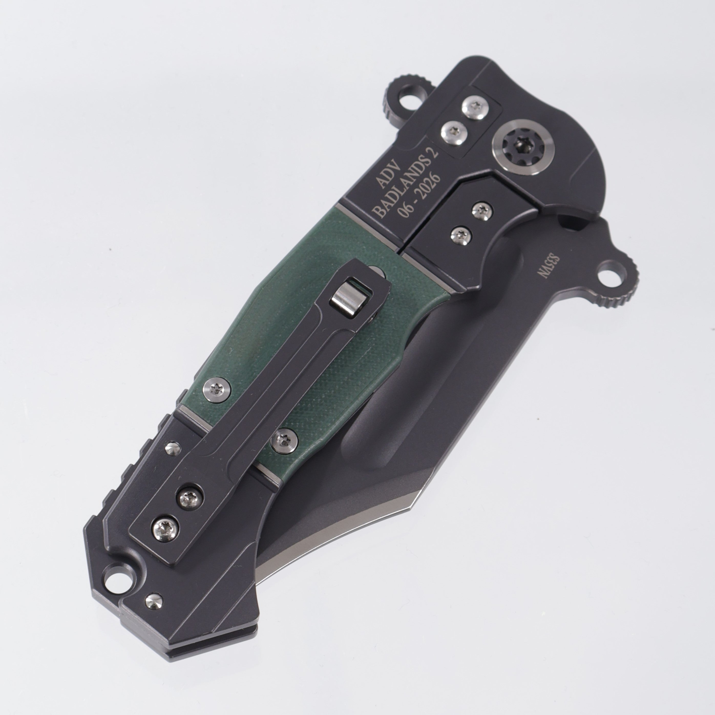 ADV Tactical Badlands 2 - Black Titanium w/ Green G10 Inlays - 2-Tone Black & Satin S35VN