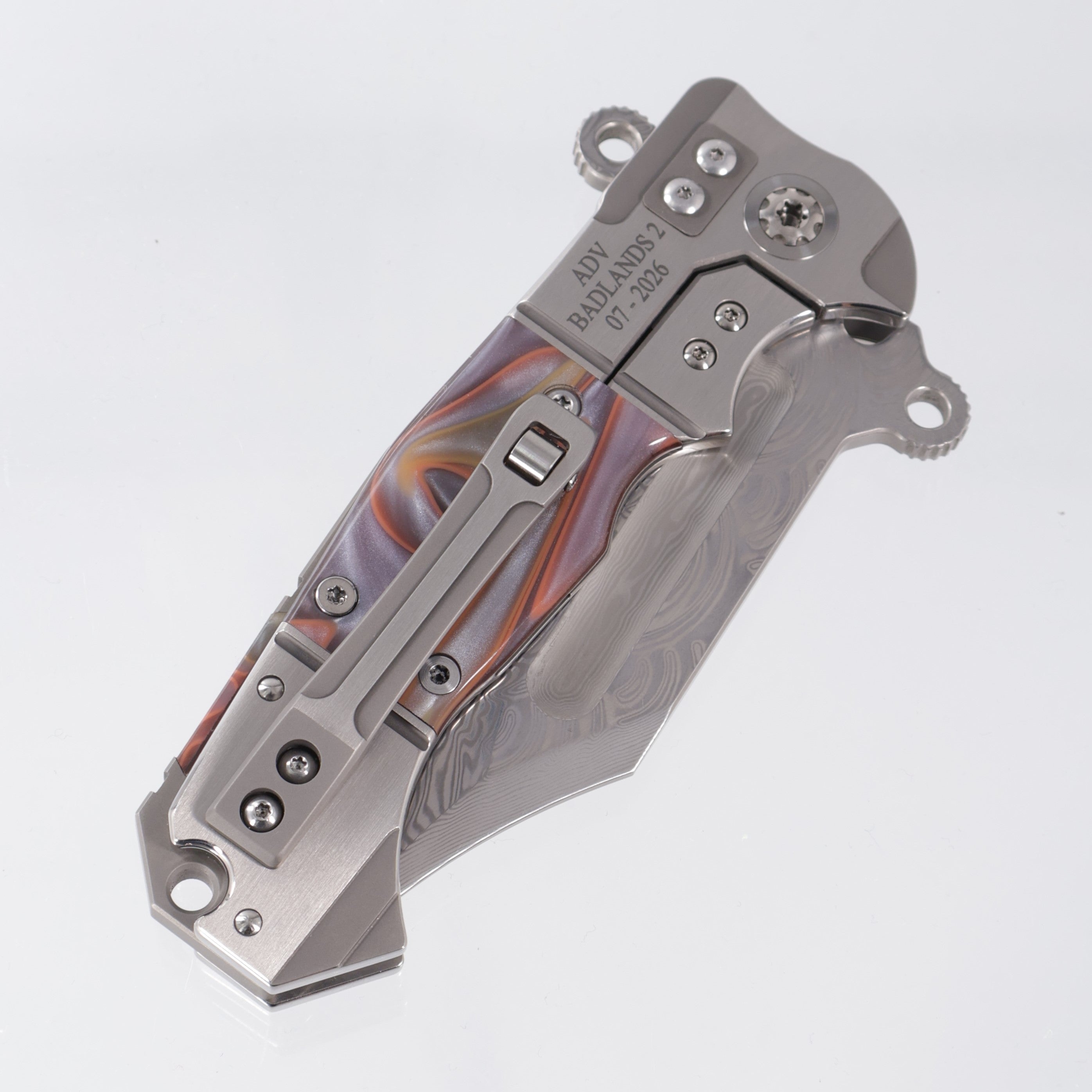 ADV Tactical Badlands 2 - 2-Tone Titanium w/ Kirinite Inlays - Polished VG-10 Damascus
