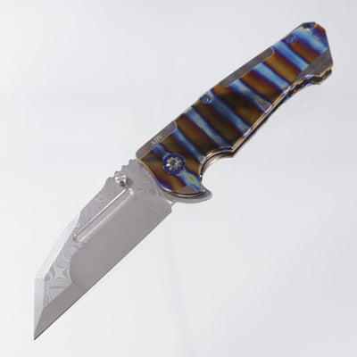 ADV Tactical Invader - 2-Tone Flamed Titanium - Polished VG-10 Damascus w/ Compound Grind
