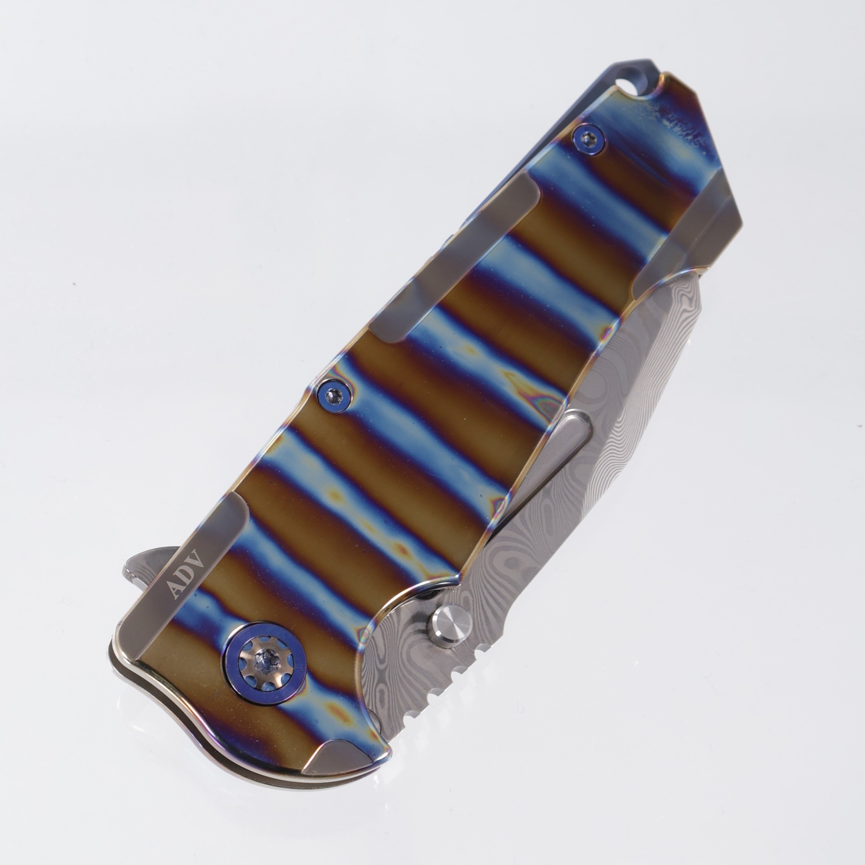 ADV Tactical Invader - 2-Tone Flamed Titanium - Polished VG-10 Damascus w/ Compound Grind