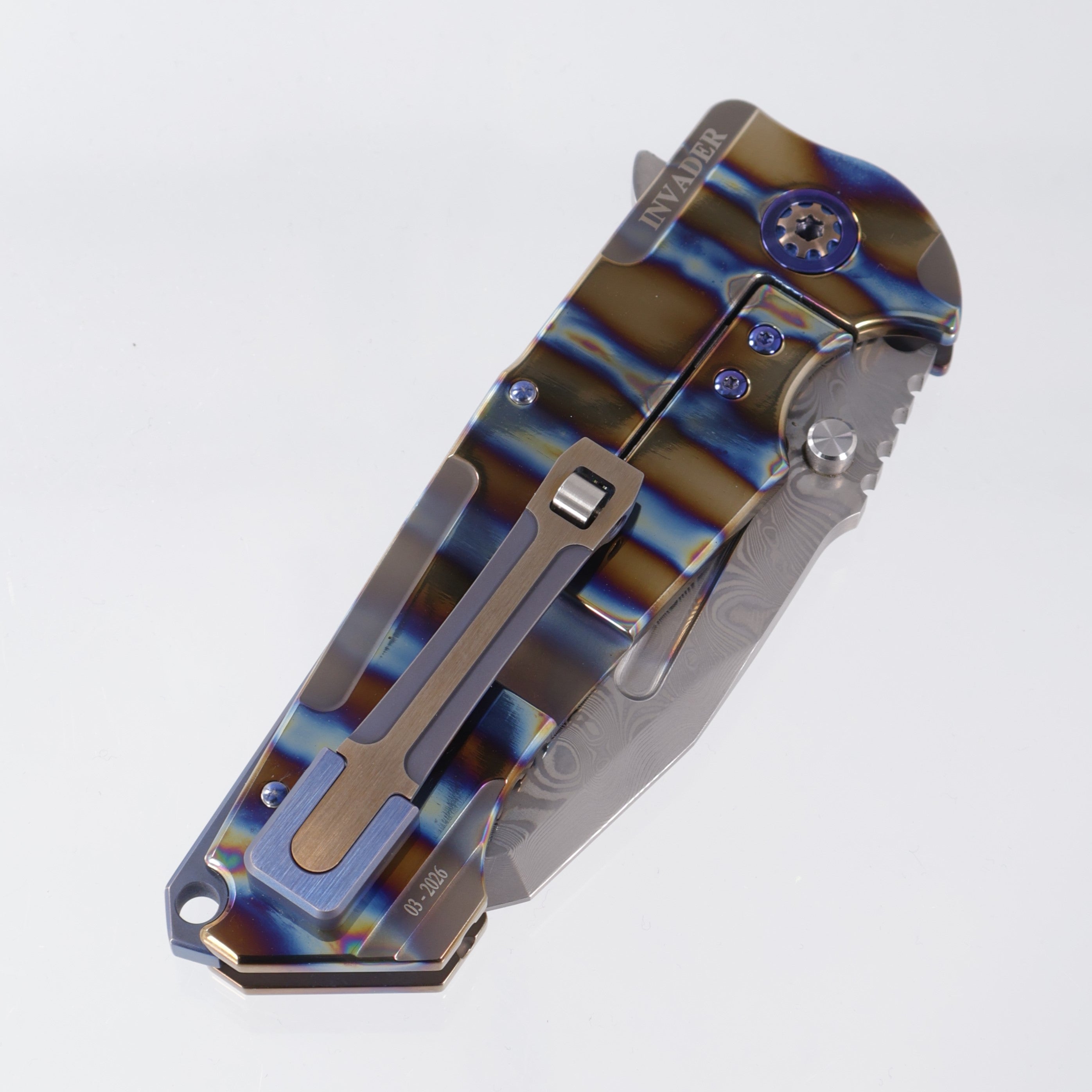 ADV Tactical Invader - 2-Tone Flamed Titanium - Polished VG-10 Damascus w/ Compound Grind