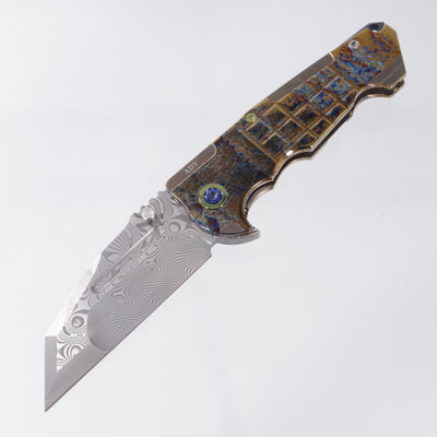 ADV Tactical Invader - 2-Tone Acid Rain Titanium - Polished VG-10 Damascus w/ Compound Grind