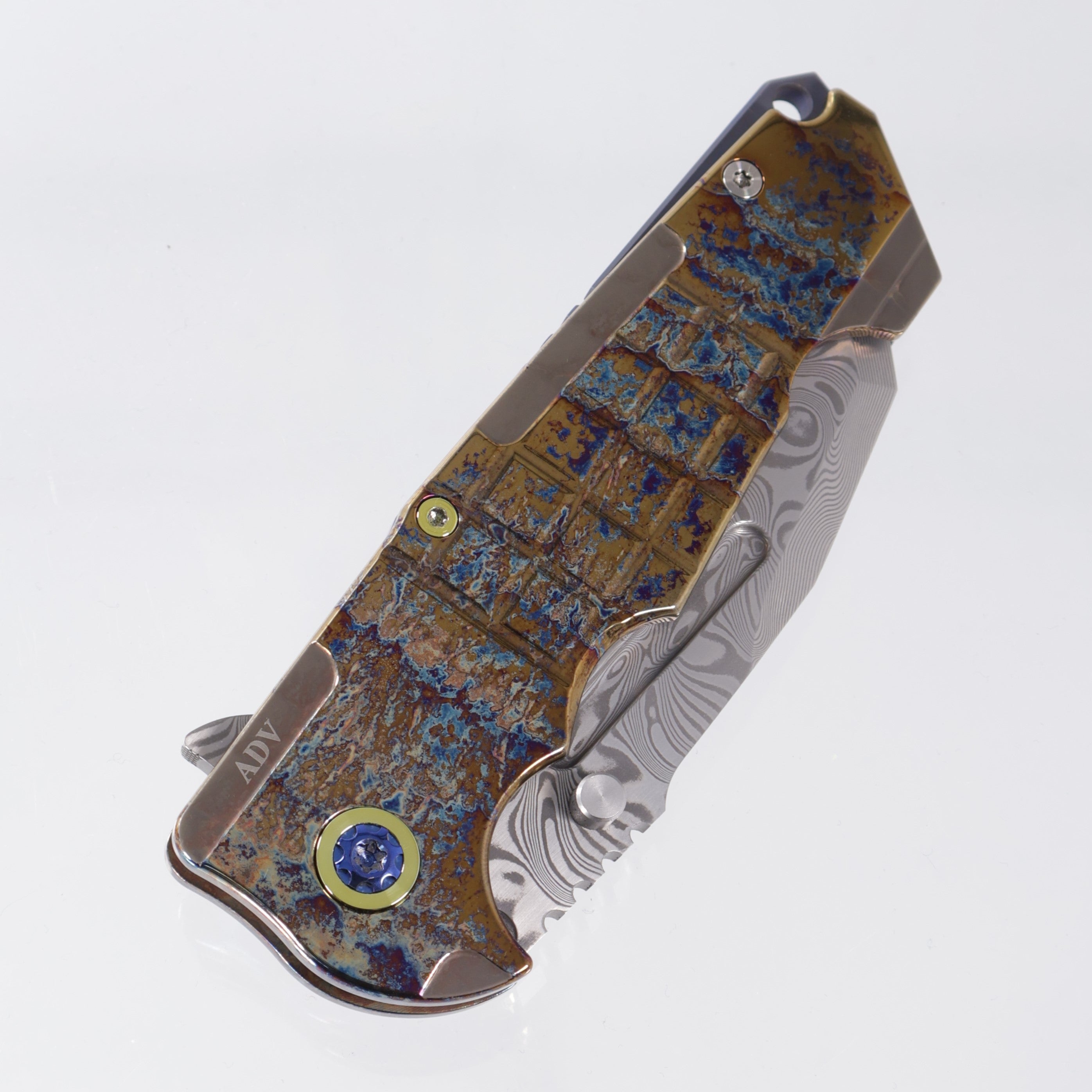 ADV Tactical Invader - 2-Tone Acid Rain Titanium - Polished VG-10 Damascus w/ Compound Grind