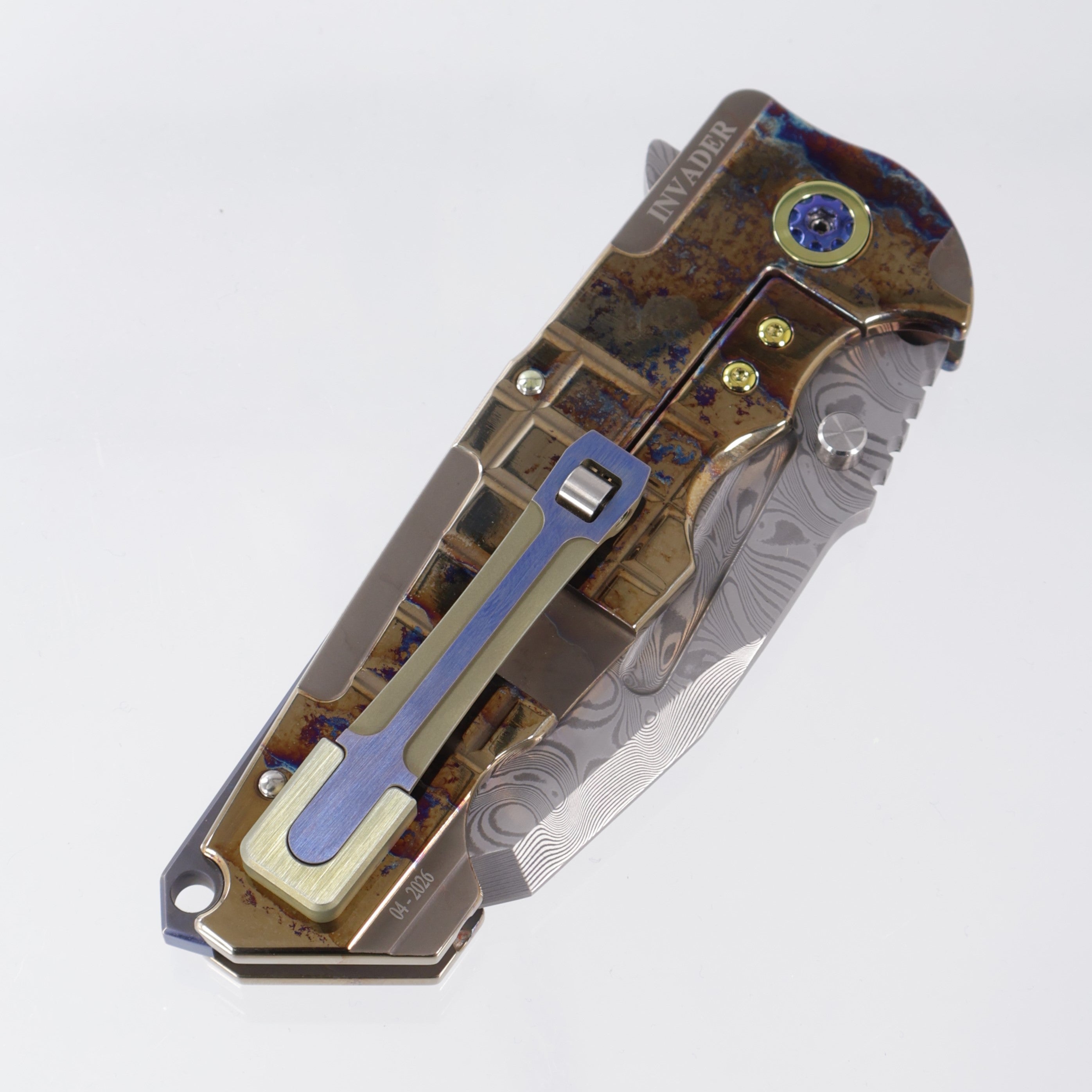 ADV Tactical Invader - 2-Tone Acid Rain Titanium - Polished VG-10 Damascus w/ Compound Grind