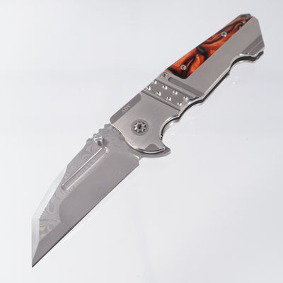 ADV Tactical Invader - 2-Tone Titanium w/ Kirinite Inlays - Polished VG-10 Damascus w/ Compound Grind