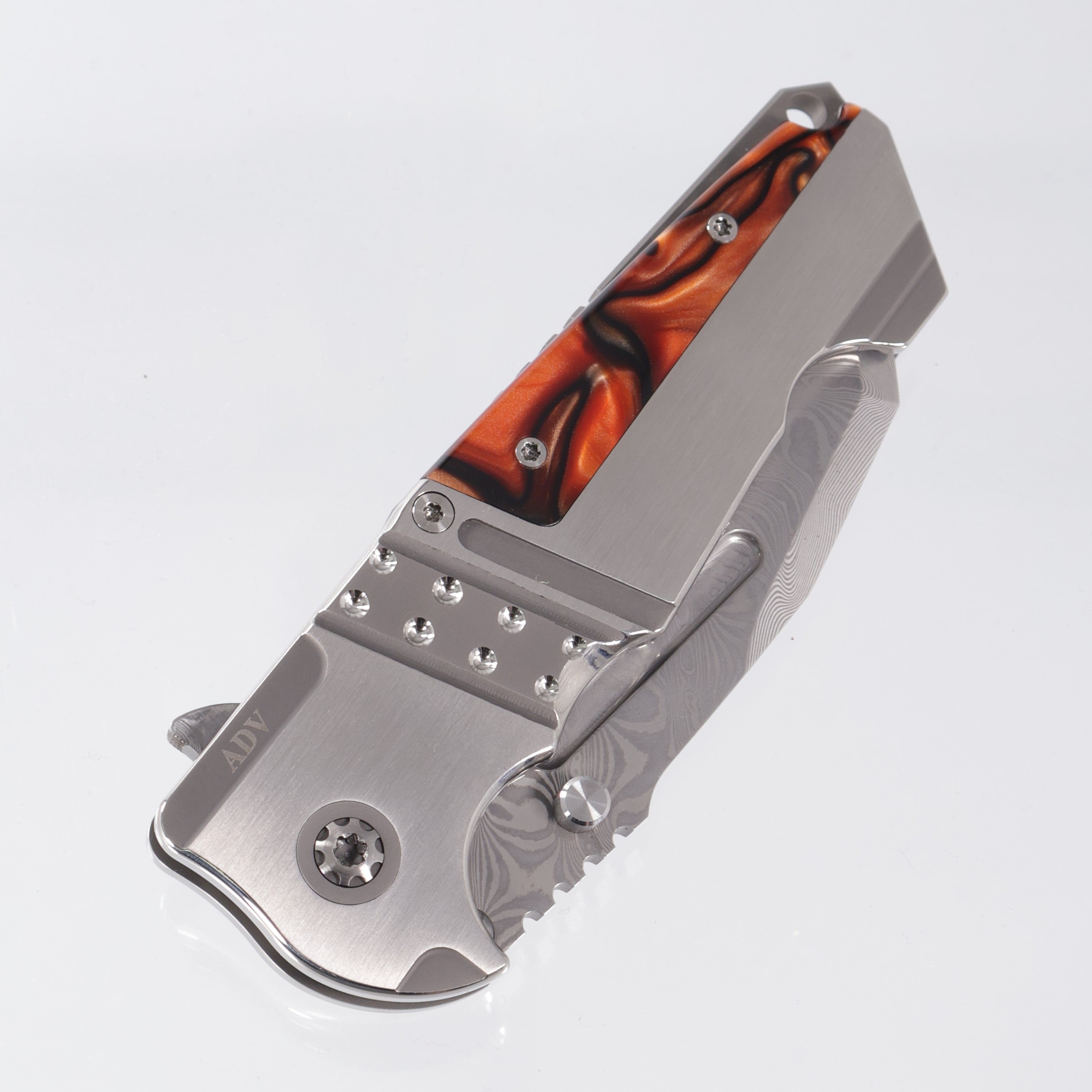 ADV Tactical Invader - 2-Tone Titanium w/ Kirinite Inlays - Polished VG-10 Damascus w/ Compound Grind