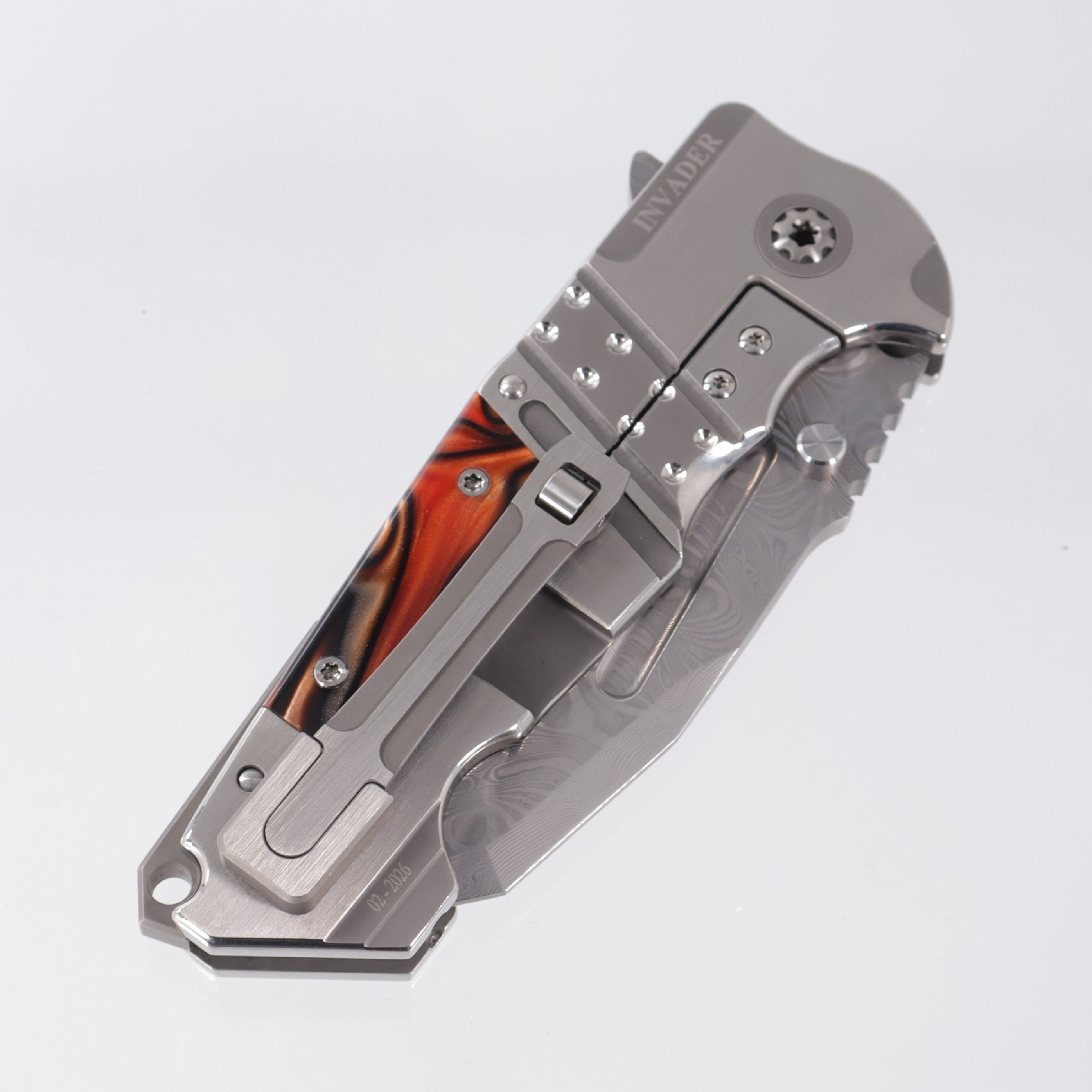 ADV Tactical Invader - 2-Tone Titanium w/ Kirinite Inlays - Polished VG-10 Damascus w/ Compound Grind