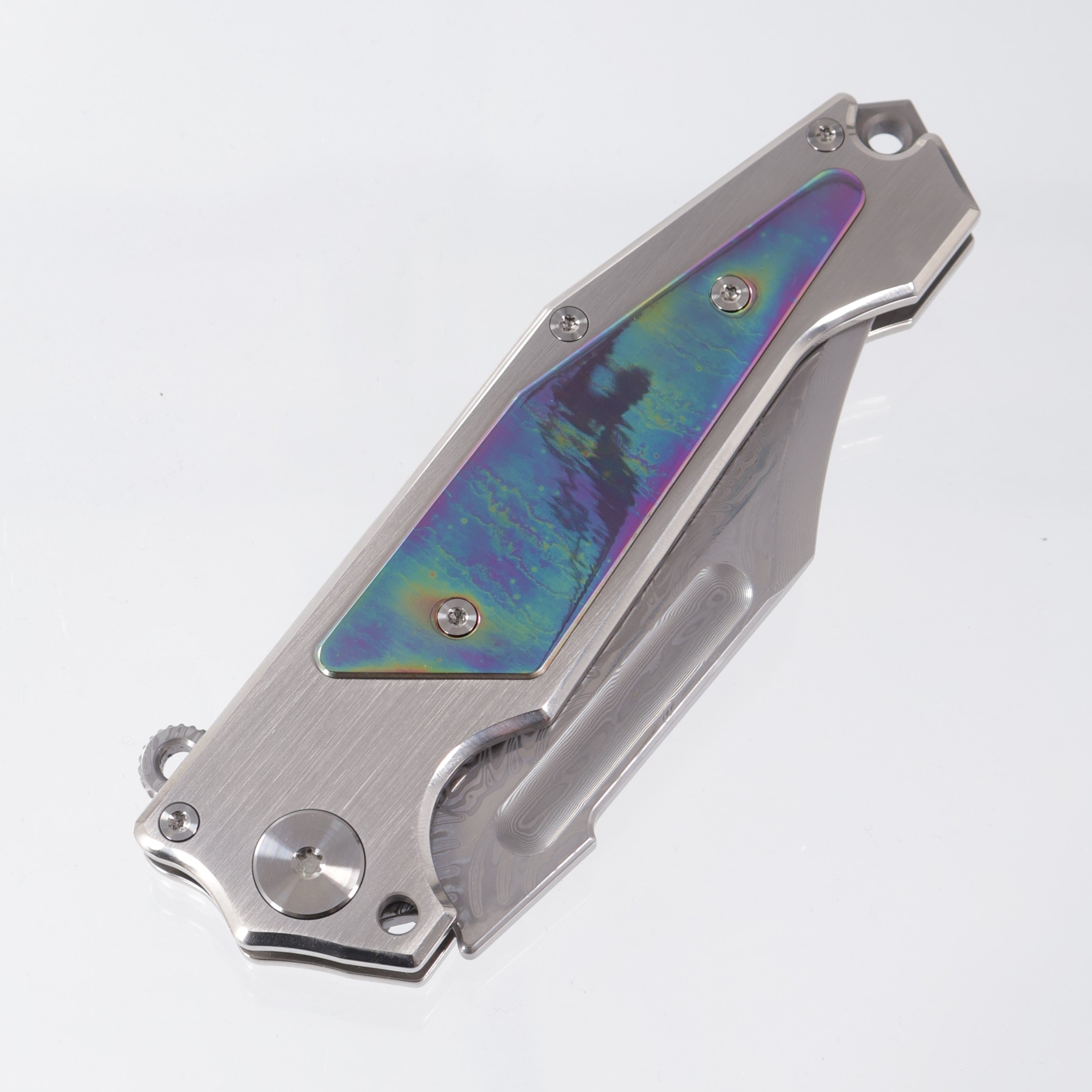 ADV Tactical Freak - Satin Titanium  w/ Acid Rain Ti Inlays - Polished VG-10 Damascus
