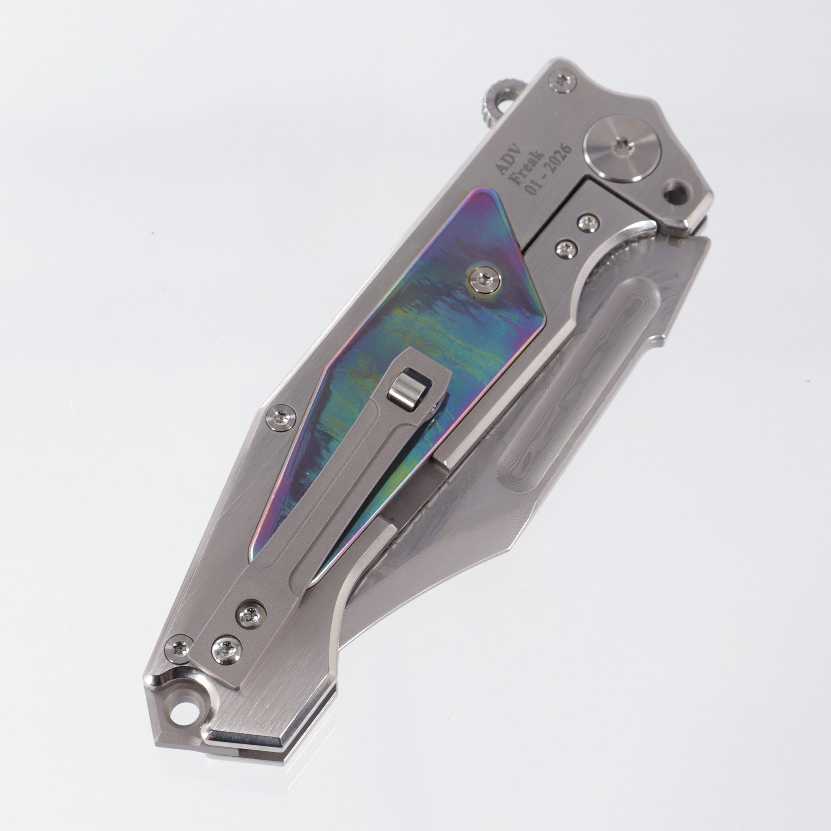 ADV Tactical Freak - Satin Titanium  w/ Acid Rain Ti Inlays - Polished VG-10 Damascus