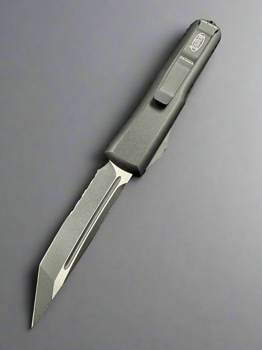 Microtech 233-2 T UTX-85 T/E - Black Handle - Contoured - Black Blade - Partially Serrated