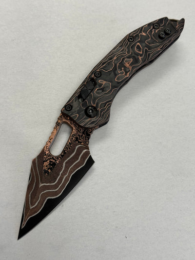 Microtech Knives Manual Stitch RAM LOK Baker Forge Damascus & Protech Composites Live Wire Carbon Fiber Handles Signature Series 169RL-16MS1