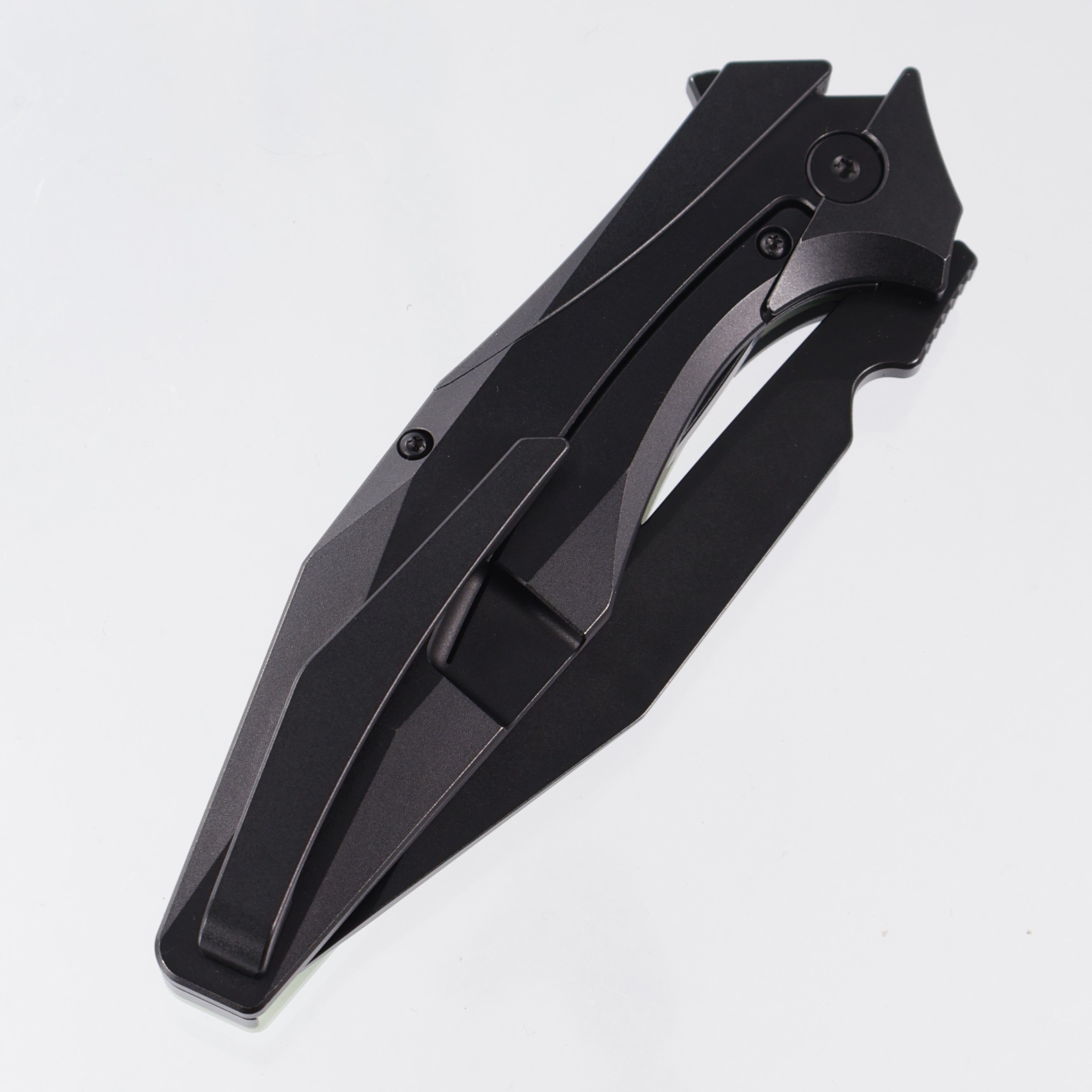 Arcane Design x Isham Bladeworks Plexus - Black PVD Titanium w/ Jade G10 - Black PVD Magnacut