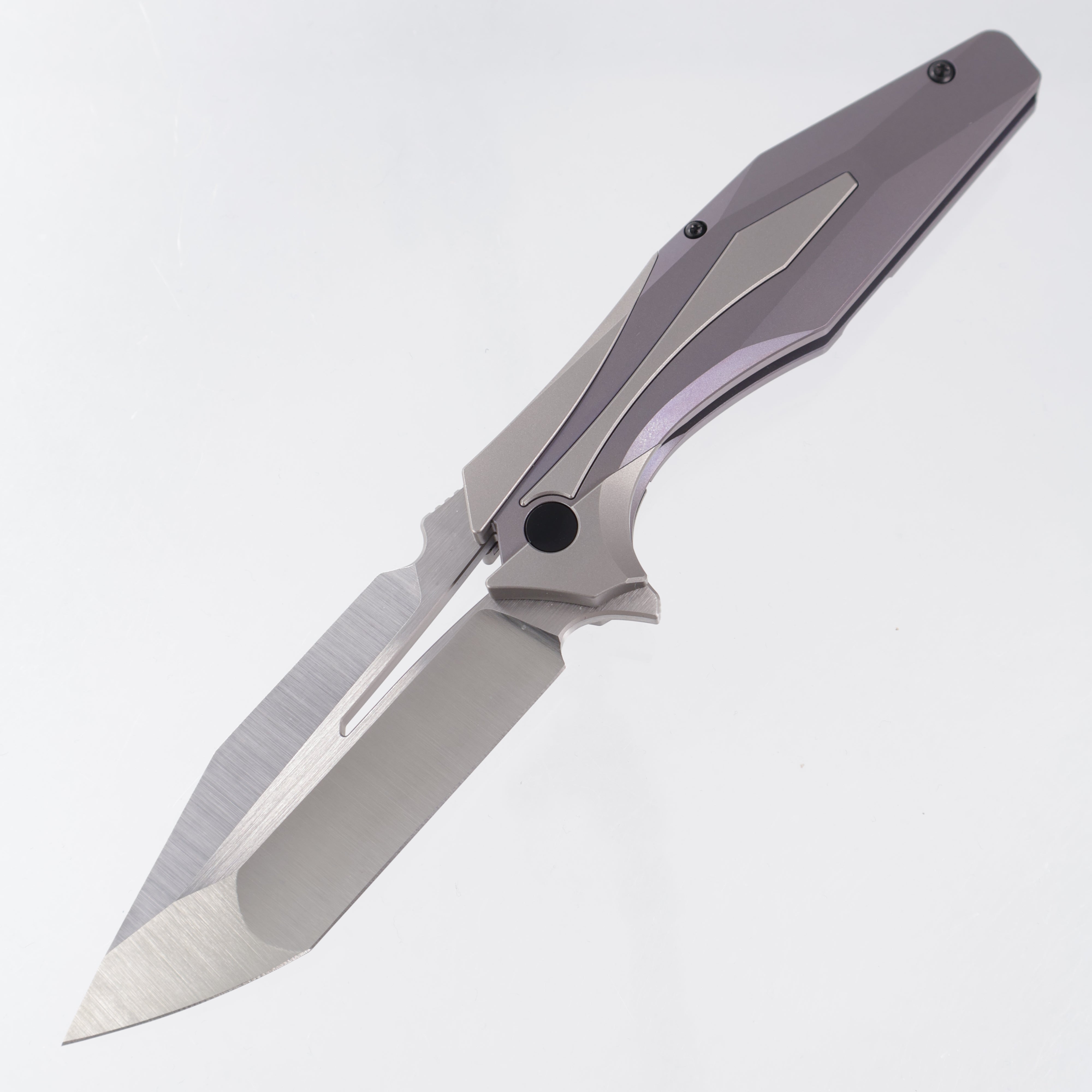 Arcane Design x Isham Bladeworks Plexus - Beadblast Titanium w/ Purple Titanium - Satin Magnacut