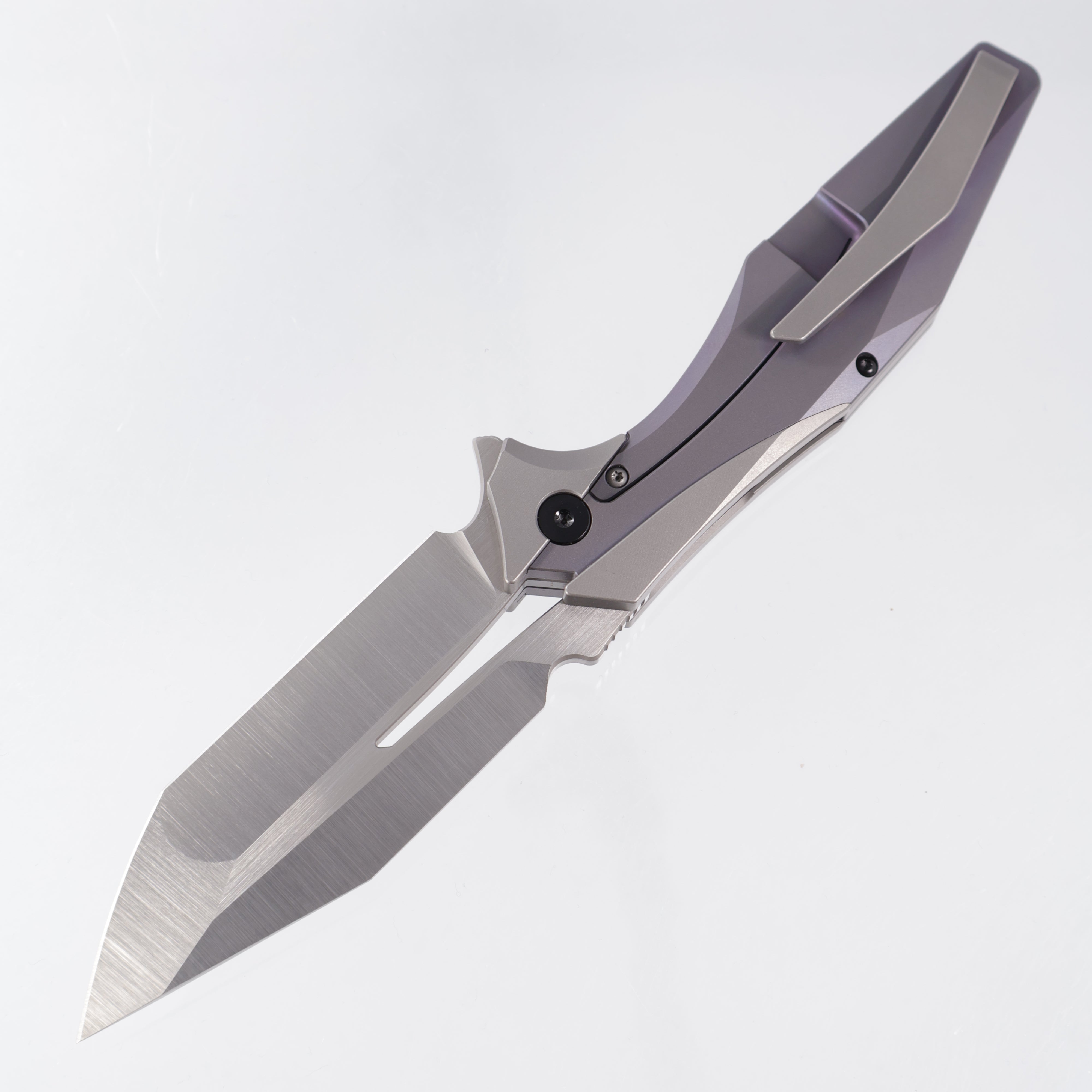 Arcane Design x Isham Bladeworks Plexus - Beadblast Titanium w/ Purple Titanium - Satin Magnacut