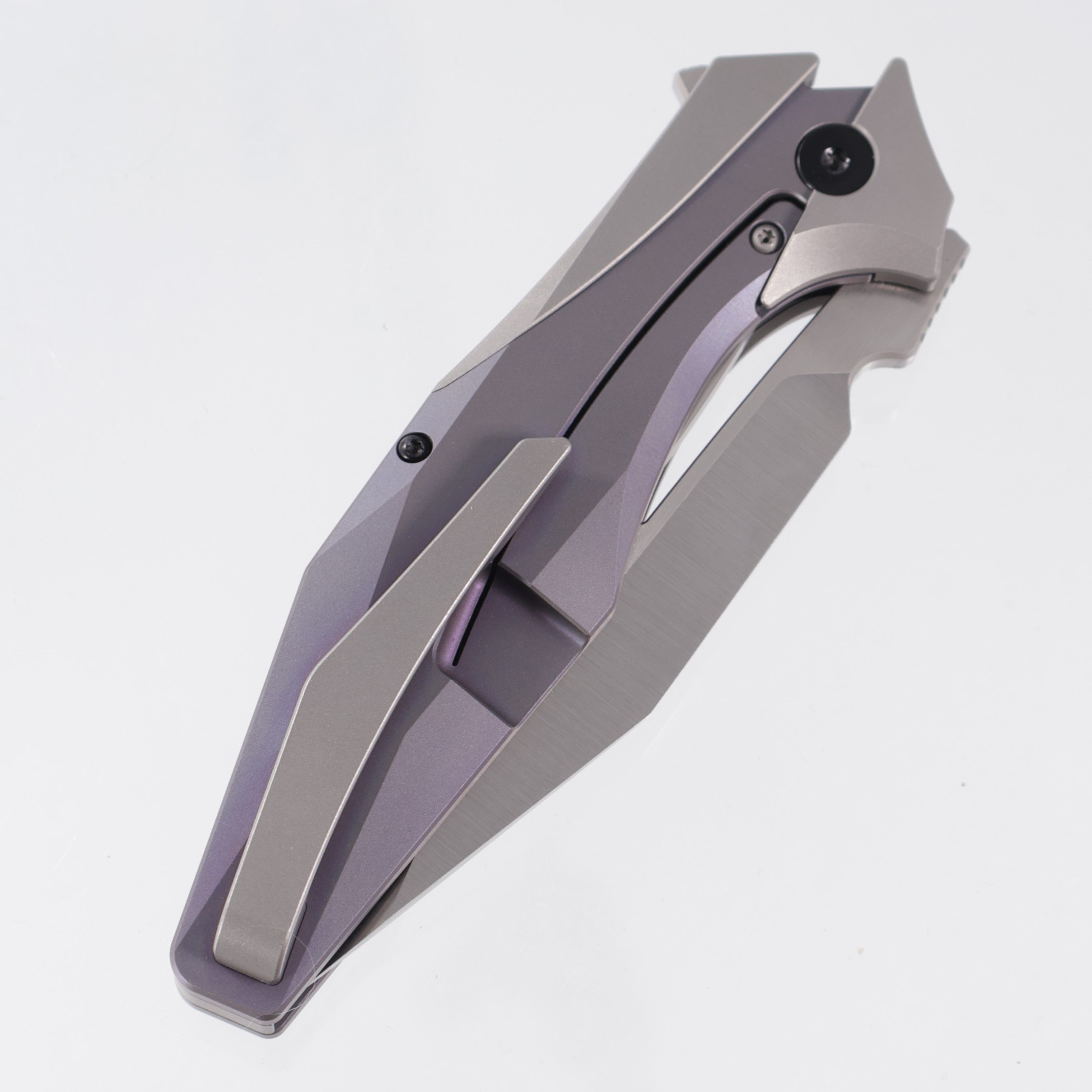 Arcane Design x Isham Bladeworks Plexus - Beadblast Titanium w/ Purple Titanium - Satin Magnacut