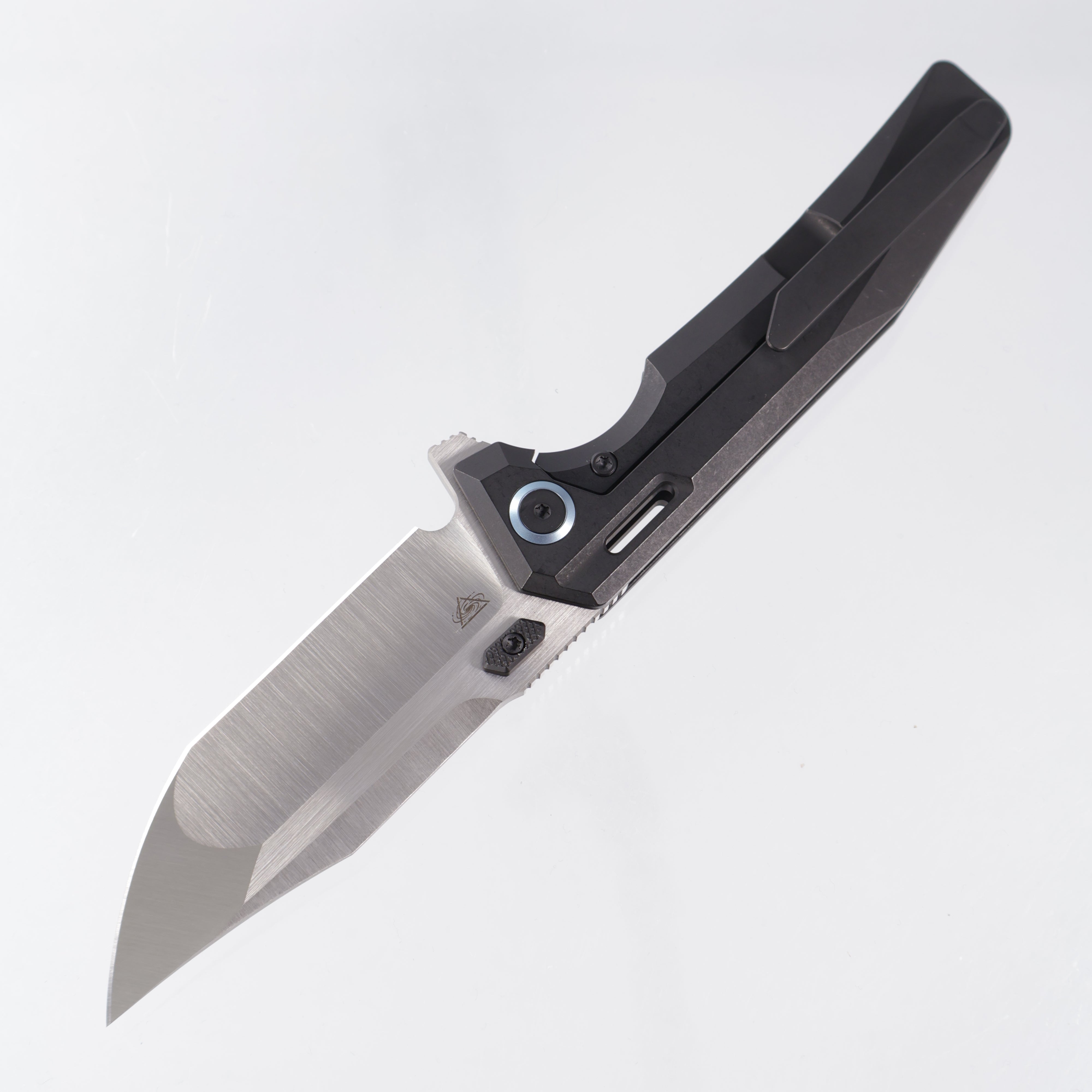 Arcane Design Abyss V2 - Black PVD Titanium w/ Blue Ti Pivot Collars - Satin Magnacut