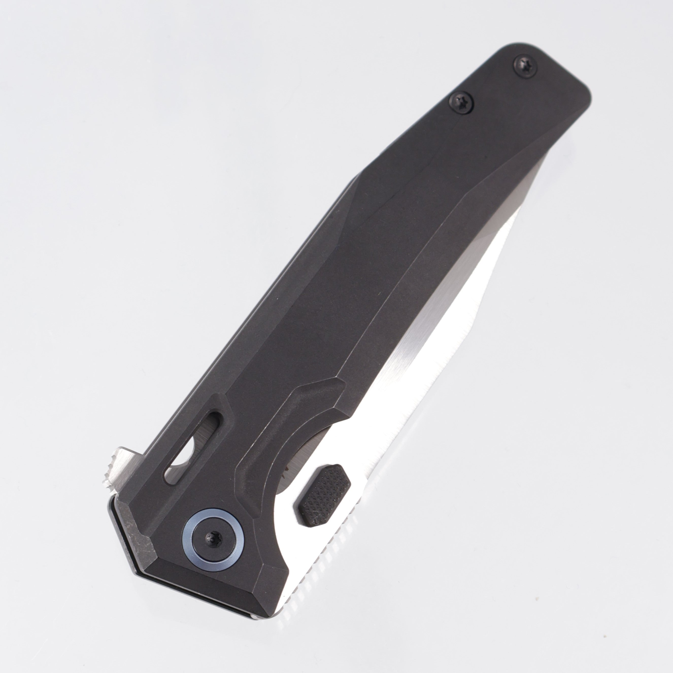 Arcane Design Abyss V2 - Black PVD Titanium w/ Blue Ti Pivot Collars - Satin Magnacut