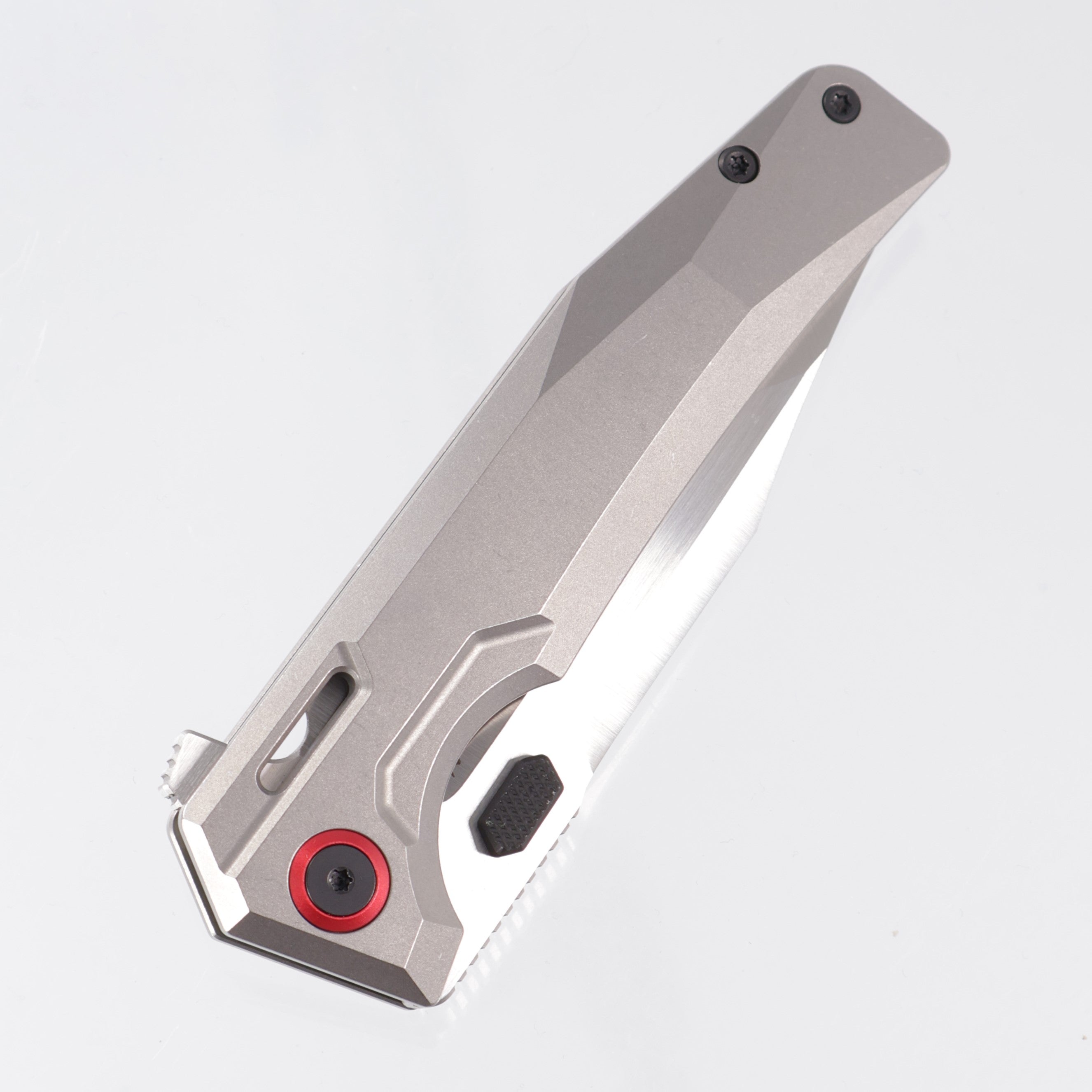 Arcane Design Abyss V2 - Beadblast Titanium w/ Red Aluminum Pivot Collars - Satin Magnacut