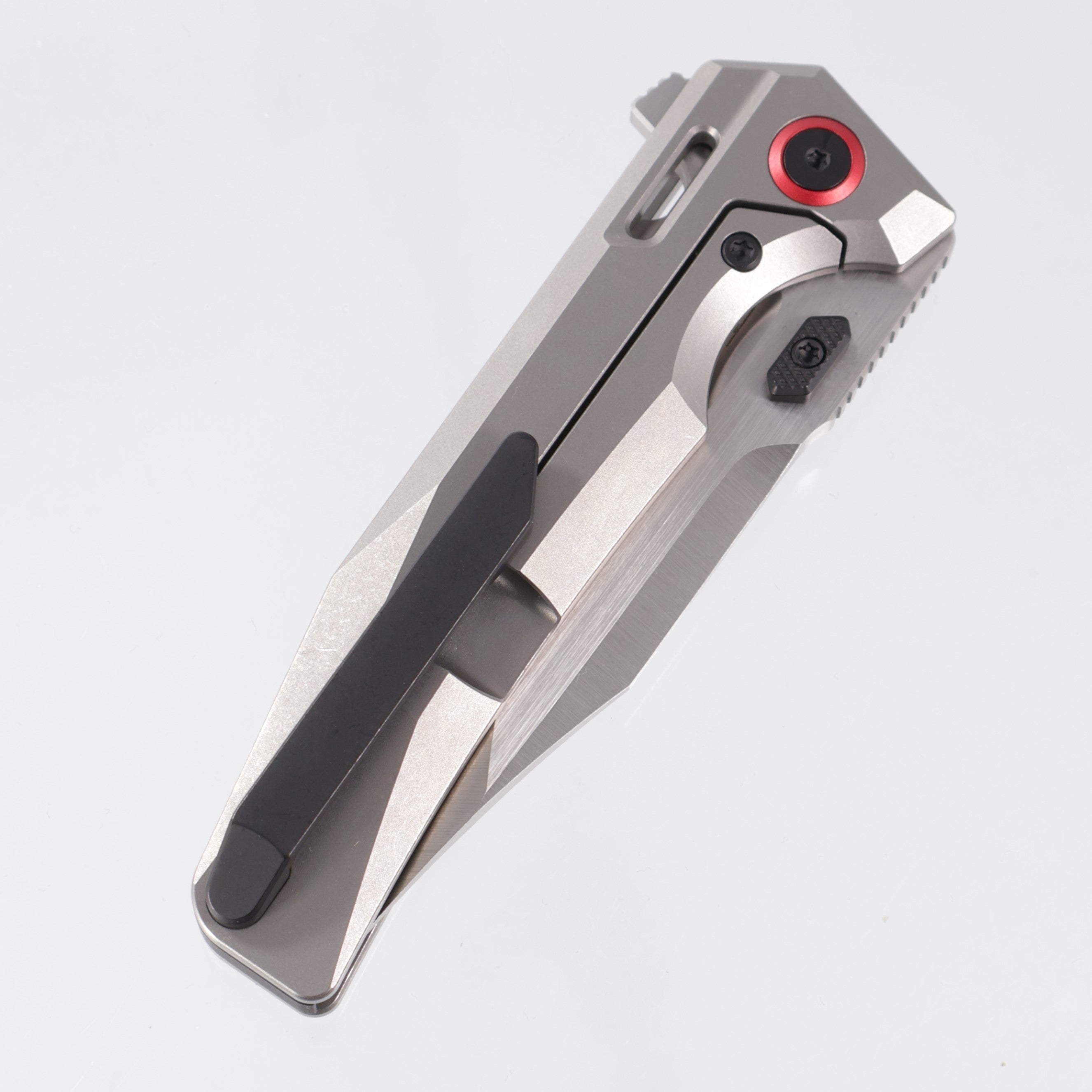 Arcane Design Abyss V2 - Beadblast Titanium w/ Red Aluminum Pivot Collars - Satin Magnacut