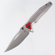 Arcane Design Creature Drop Point - Stonewash Titanium w/ Red Aluminum Pivot Collars - Satin 20CV