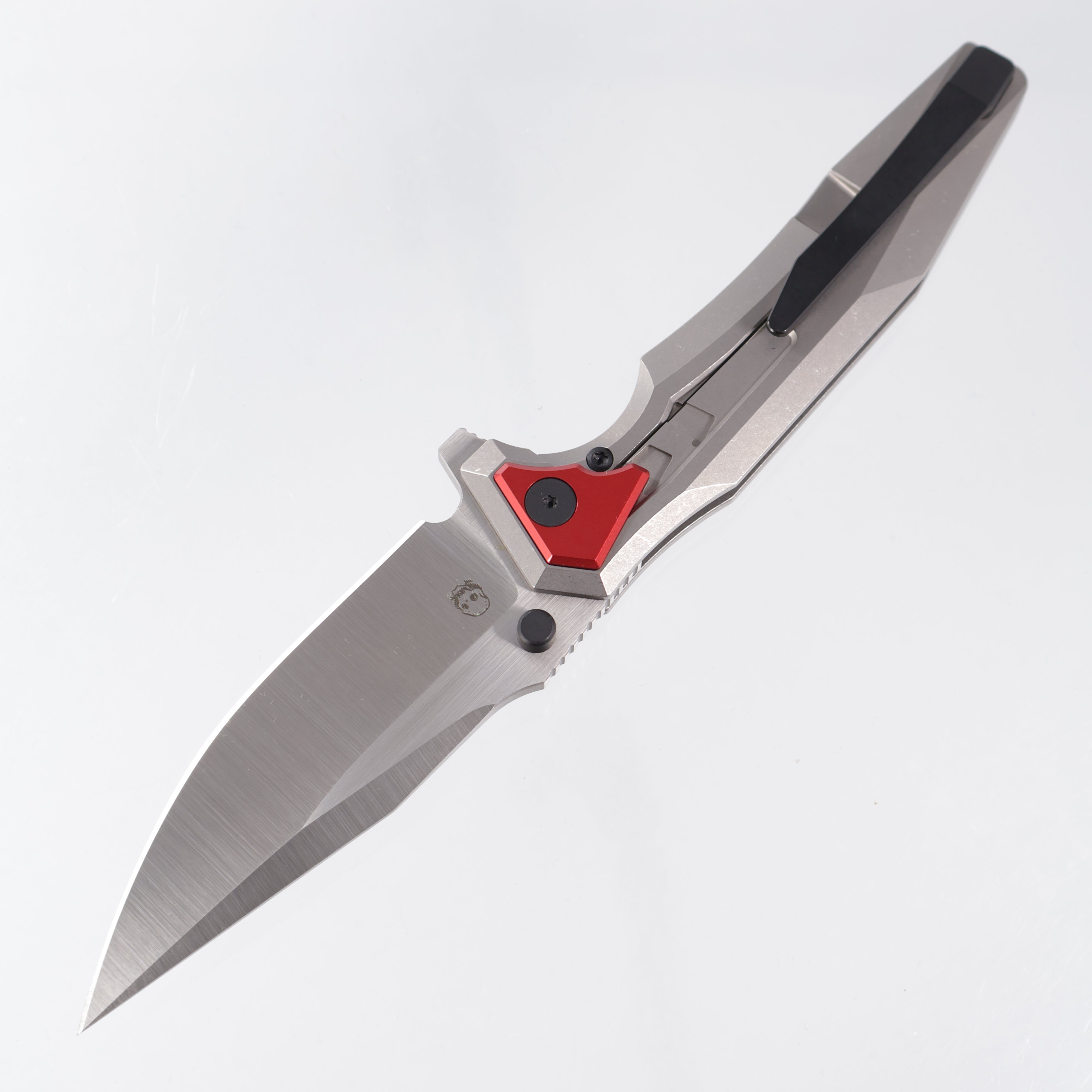 Arcane Design Creature Drop Point - Stonewash Titanium w/ Red Aluminum Pivot Collars - Satin 20CV