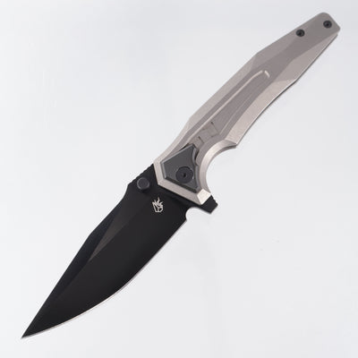 Arcane Design Creature Drop Point Silver Screen Edition - Stonewash Titanium w/ Polished Zirconium Pivot Collars, Clip & Backspacer - Satin DLC 20CV