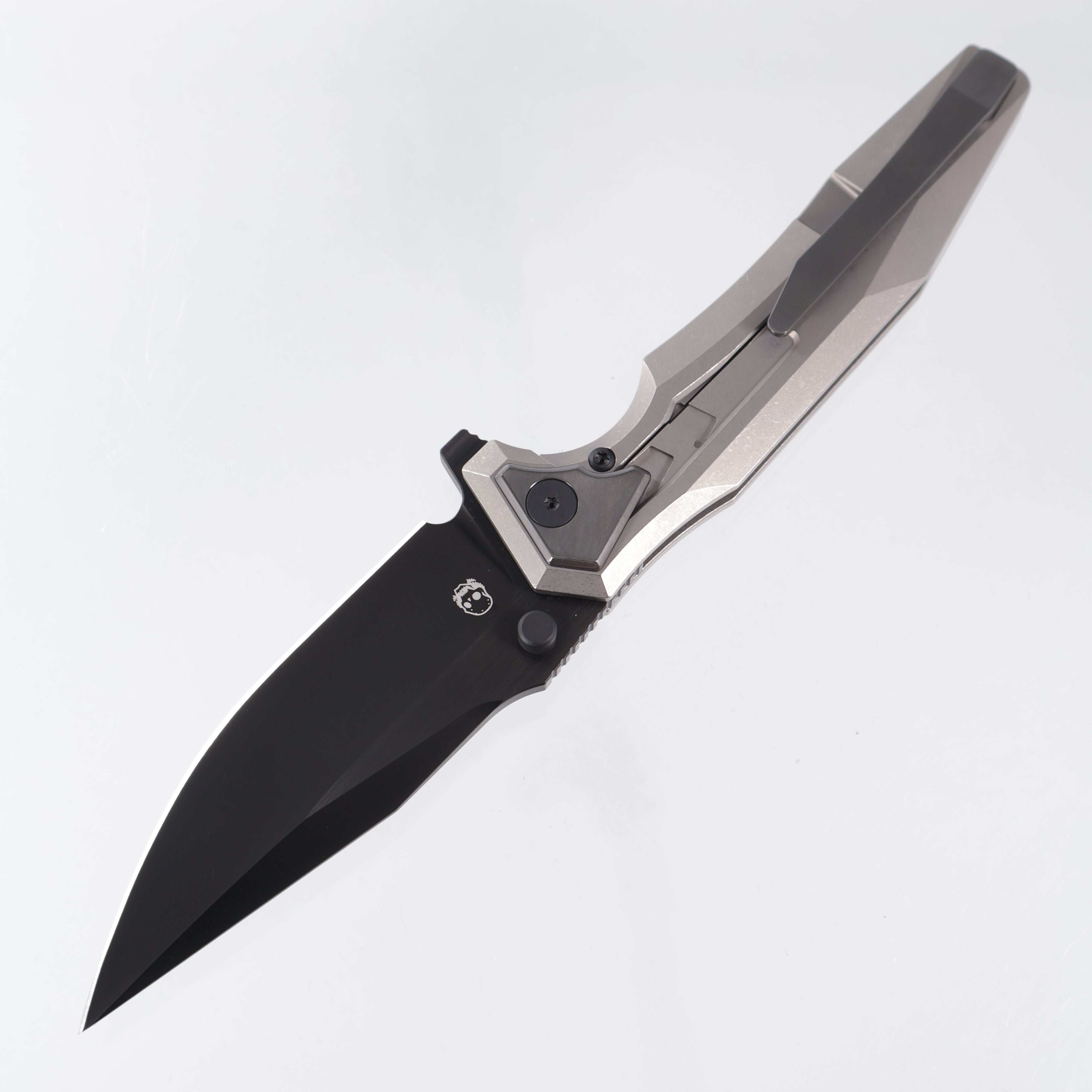 Arcane Design Creature Drop Point Silver Screen Edition - Stonewash Titanium w/ Polished Zirconium Pivot Collars, Clip & Backspacer - Satin DLC 20CV