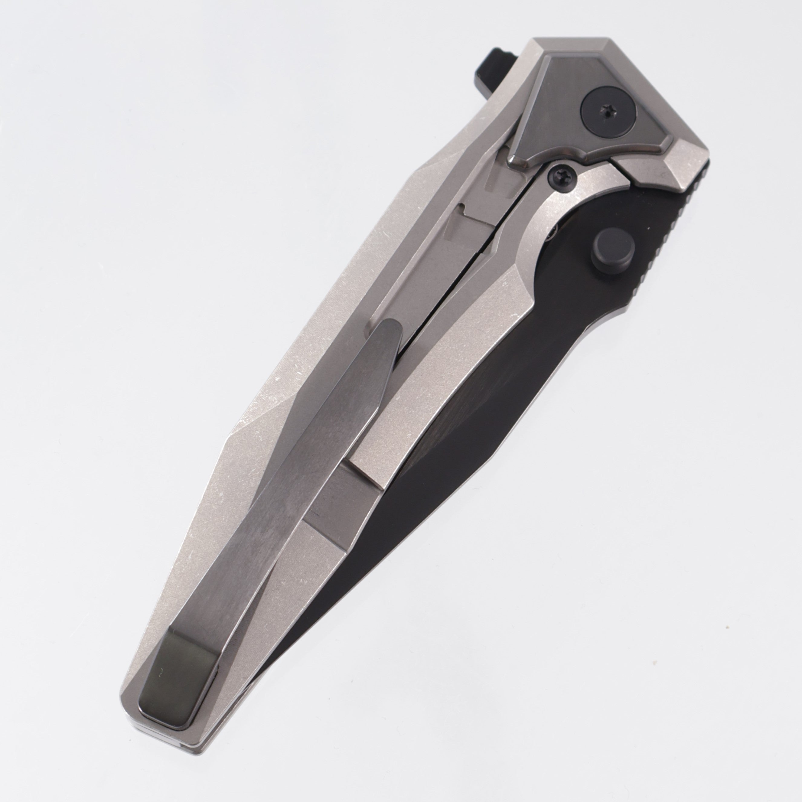 Arcane Design Creature Drop Point Silver Screen Edition - Stonewash Titanium w/ Polished Zirconium Pivot Collars, Clip & Backspacer - Satin DLC 20CV