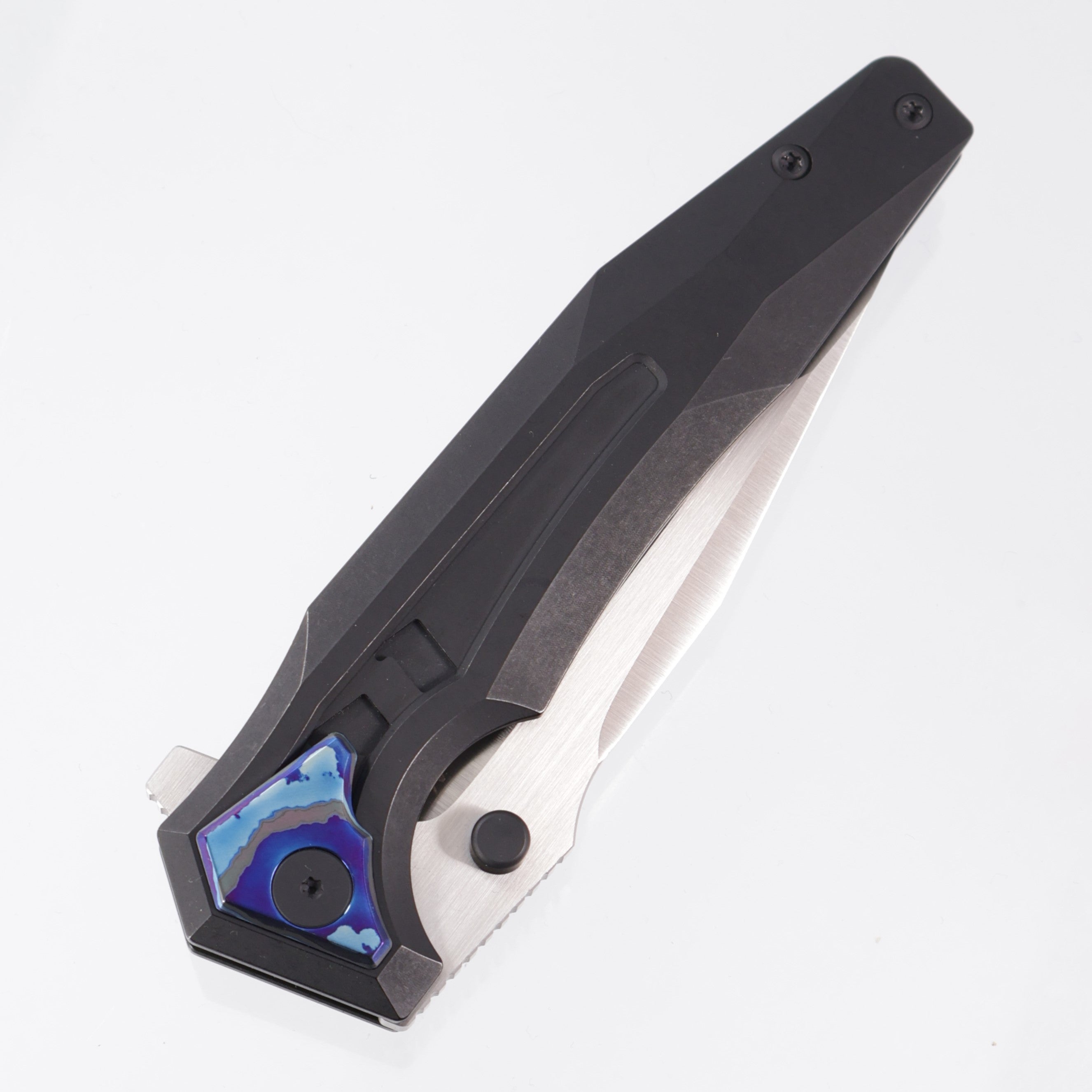 Arcane Design Creature Tanto - Black PVD Titanium w/ ZircuTi Pivot Collars, Clip & Backspacer - Satin 20CV