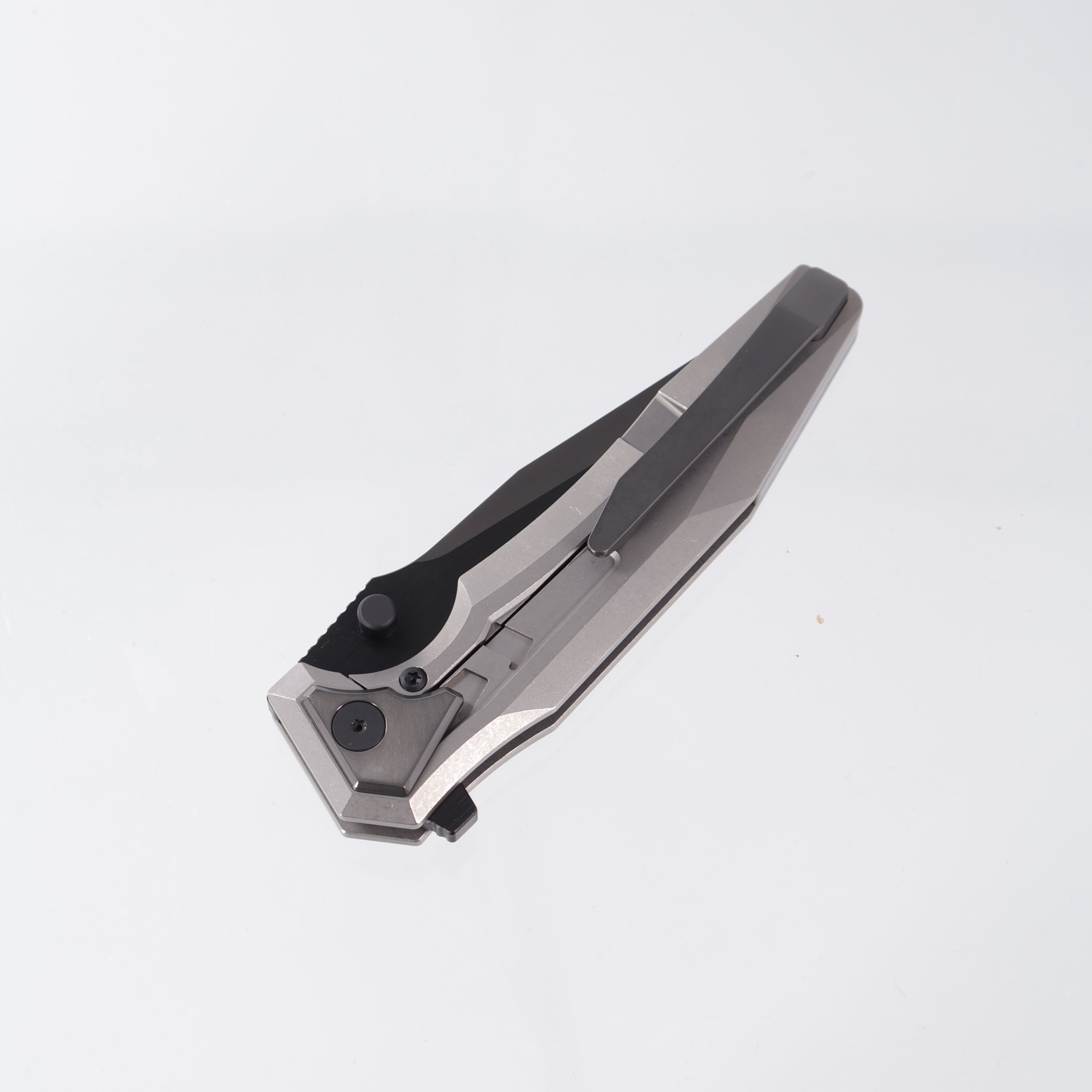 Arcane Design The CREATURE - Silver Screen Edition - Drop Point Satin DLC 20CV - Titanium w/ Polished Zirc Collars, Clip, & Backspacer